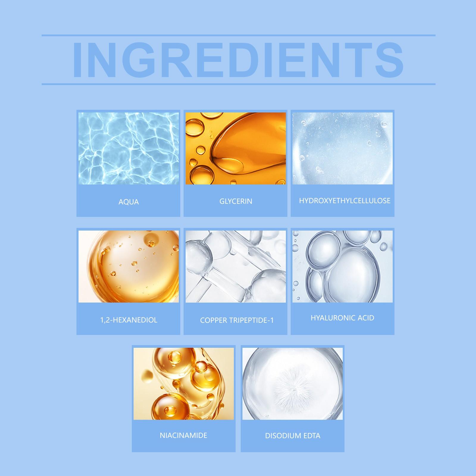 Copper peptide facial moisturizing essence, containing hyaluronic acid, 30ml moisturizing, firming, smoothing and brightening essence, makes skin smooth and young, suitable for all skin types