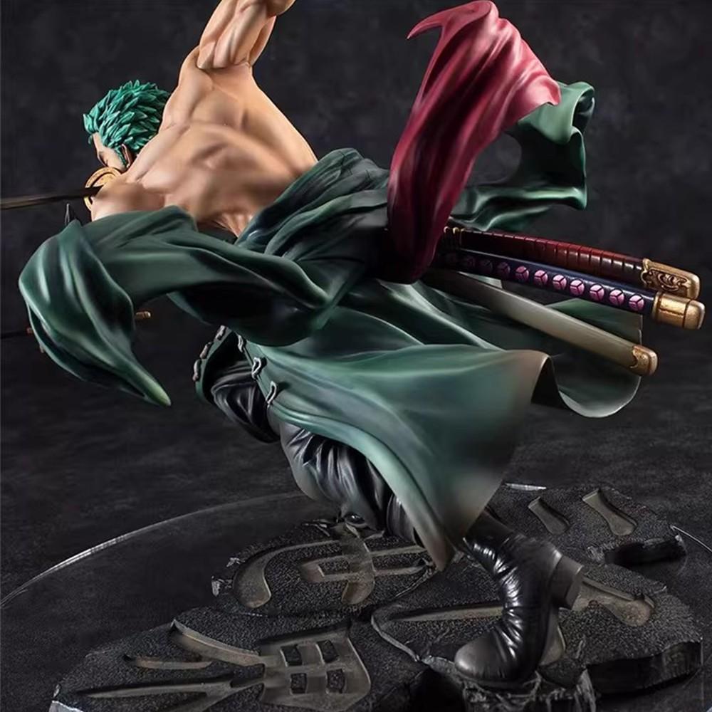 One Piece Roronoa Zoro Figure! Three Sword Style Battle Pose with Muscle Detail，Stunning Zoro Action Figure, Perfect Desk Decor for Otakus，Roronoa Zoro Three Sword Style Statue