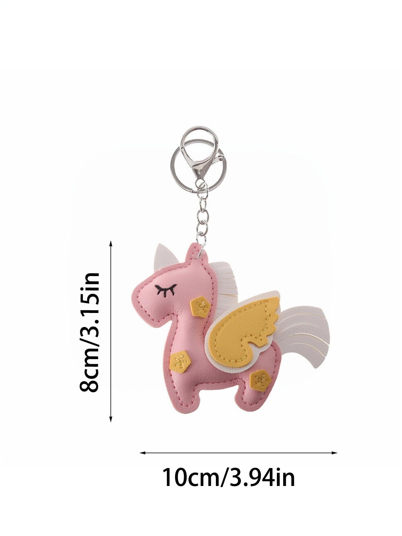 New Mini Horse Leather Keychain, PU Bag Key Ring, Dual Layer Multi-Sided Unicorn Leather Pendant, Perfect Holiday Gift