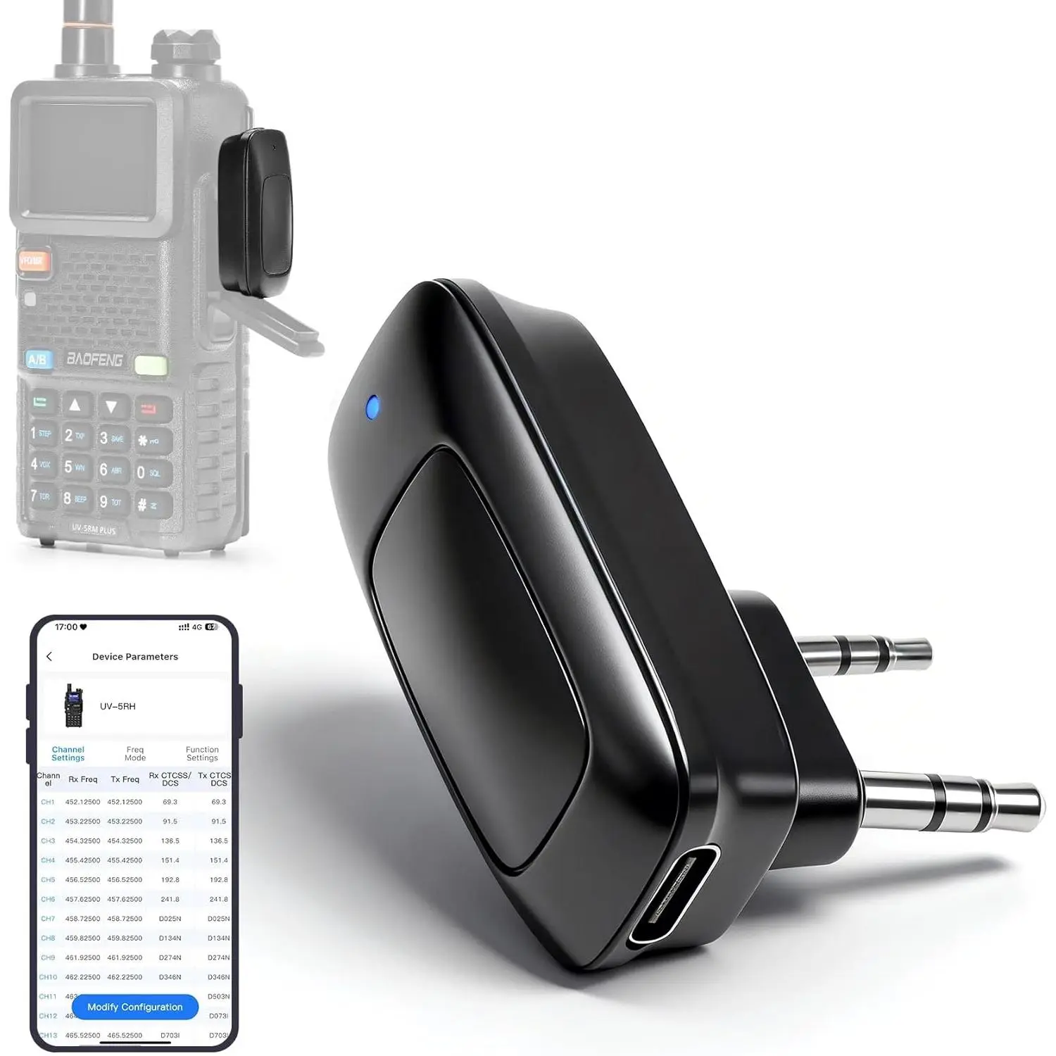 Compact Portable Durable Mobile Ham Radio Wireless Programmer Adapter with APP Programming & Charging, Compatible with Baofeng UV-5R 5RM BF-888S DM-32UV & Multiple Models (1-Pack), App Control