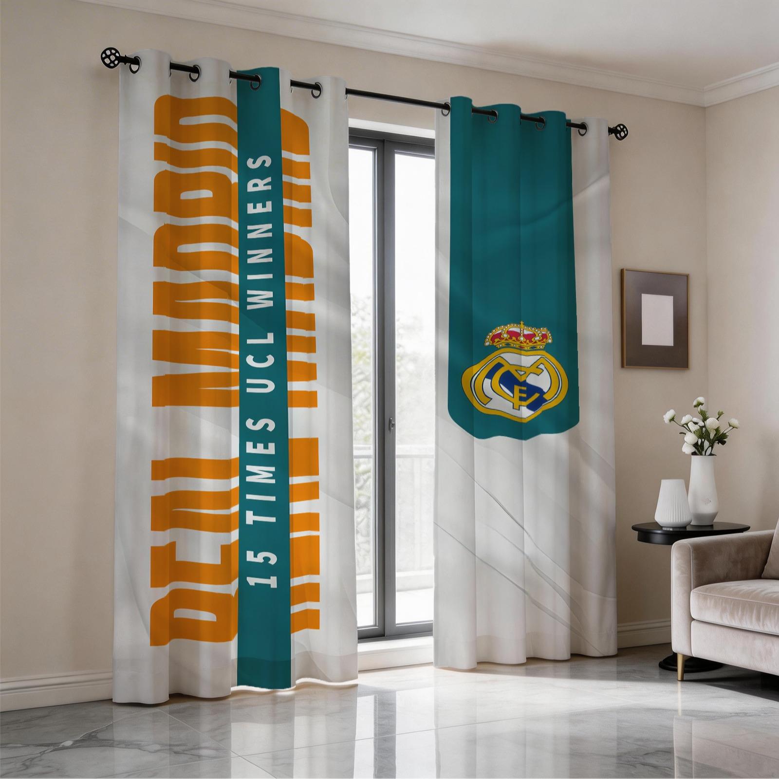 Real Madrid Themed Curtain Set, 2-Piece Set, Suitable For Living Room, Balcony, And Bedroom Windows, Perfect Home Seasonal And Festive Room Decoration