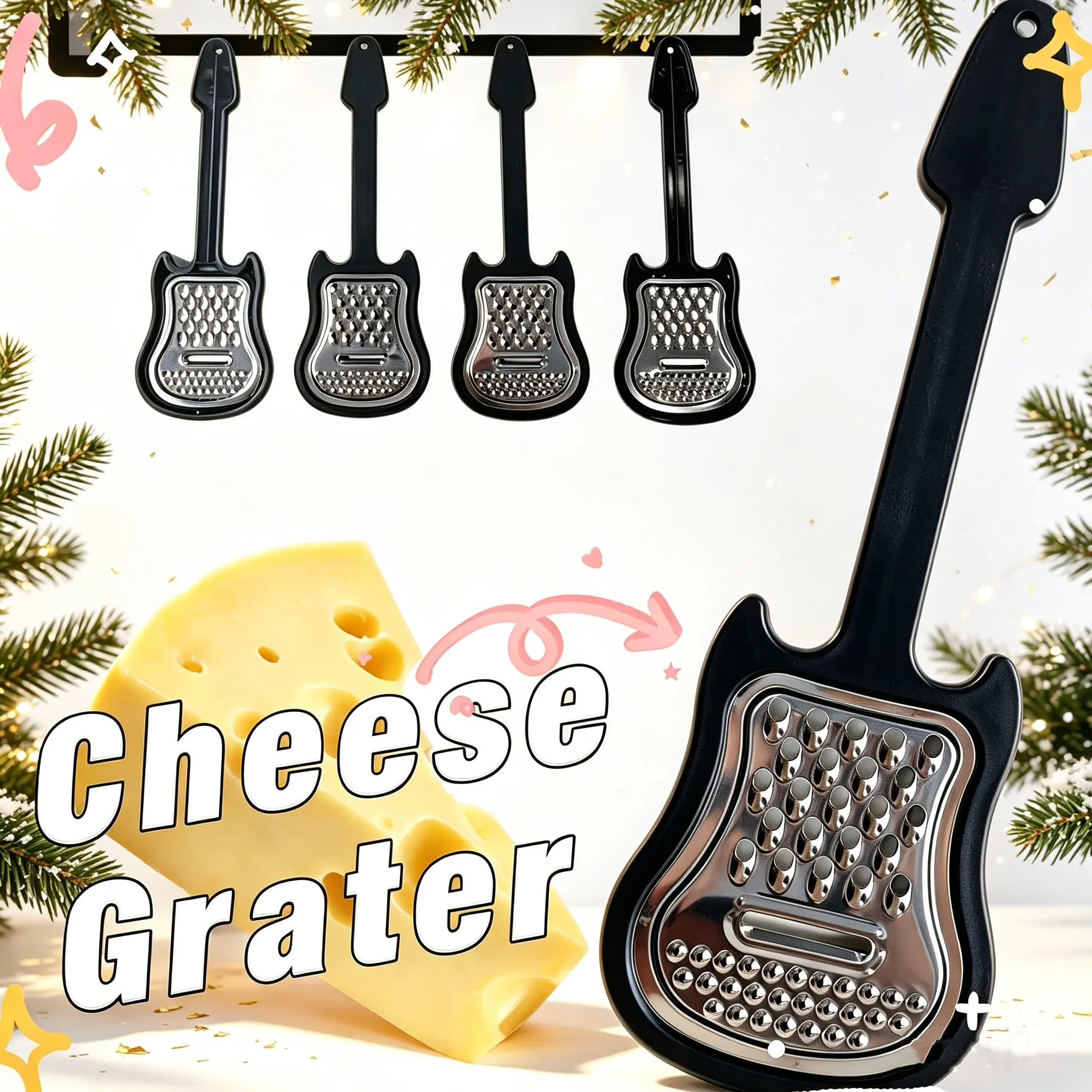 5-Pack Guitar-Shaped Food Graters, Christmas Cheese Grater, Handheld Kitchen Grater, Kitchen Food Grater. Perfect for Hard Parmesan Cheese, Soft Cheddar Cheese, Vegetables, Fruits, Butter, and Chocolate. Creative Kitchen Gadgets, Christmas Gifts, Tool.