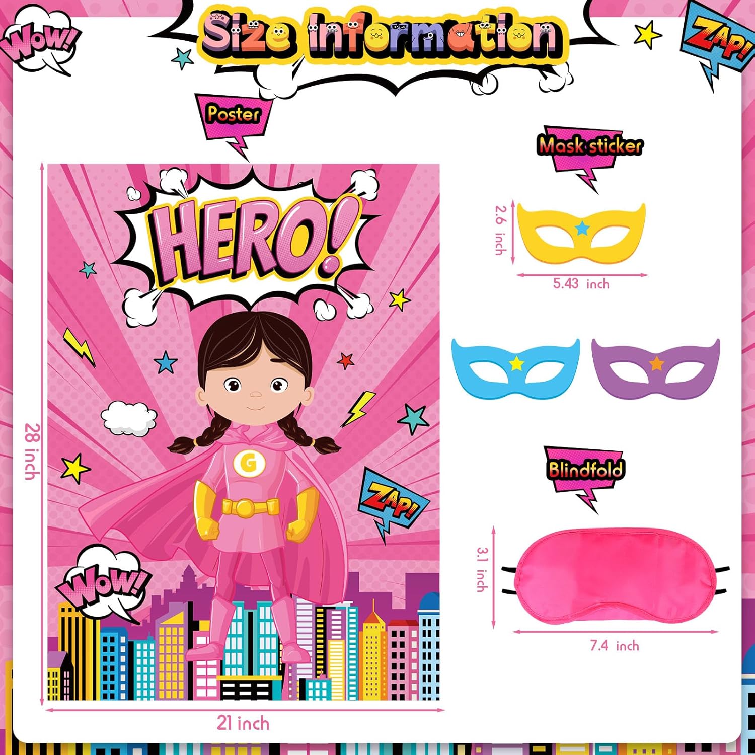 Hero Theme Party Set Hero Theme Pin Mask the Cityscape Poster with 24 Stickers and Blindfold Tail Set for Birthday Party Decorations Carnival Favors Supplies Hero Theme Party Set Hero Theme Pin Mask the Cityscape Poster with 24 Stickers and Blindfold Tail Set for Birthday Party Decorations Carnival Favors Supplies