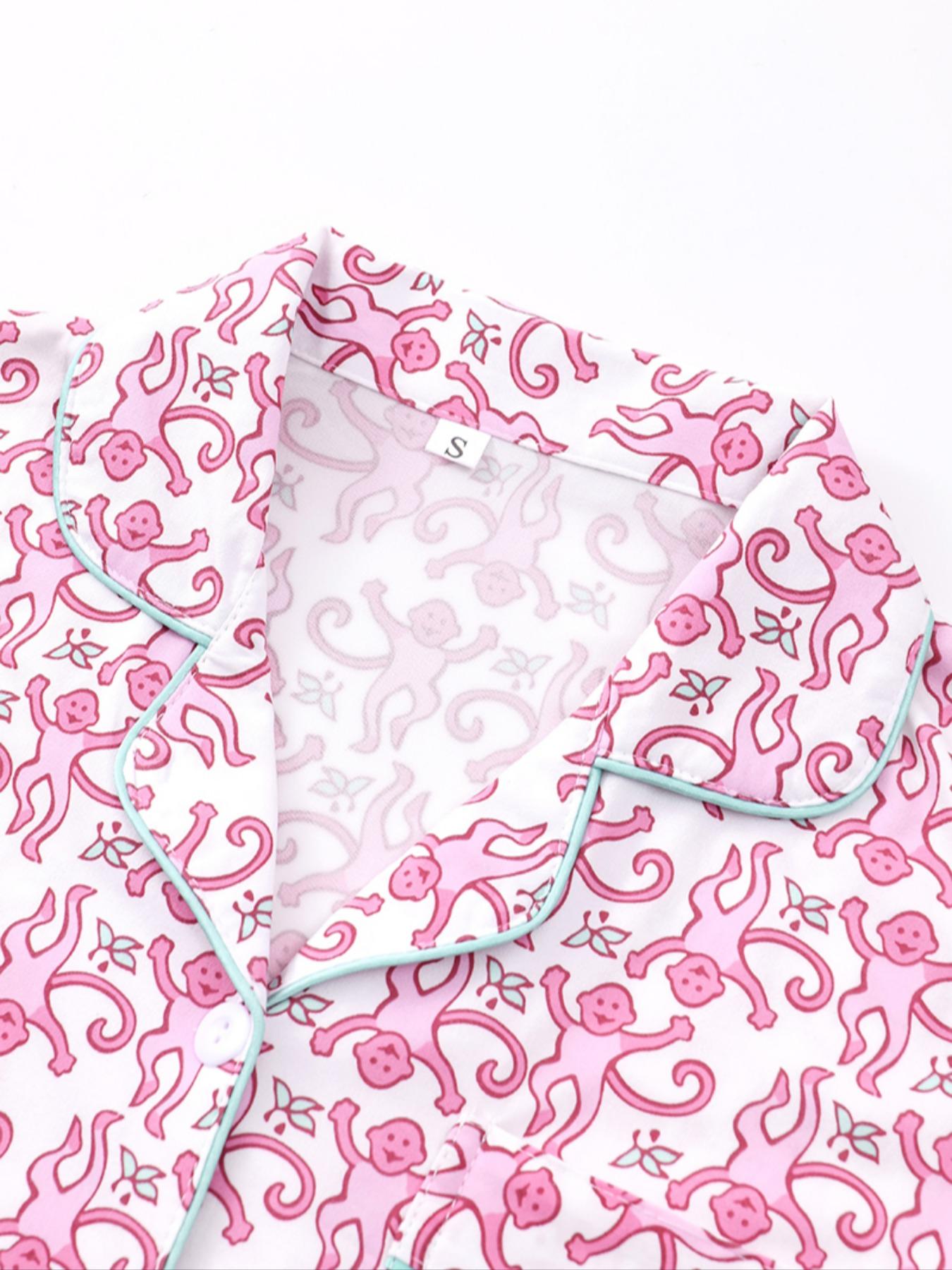 Women's All over Print Pajama Set, Comfortable Sleepwear and Loungewear for All Seasons, Includes Top Shorts and Pants, Home Wear