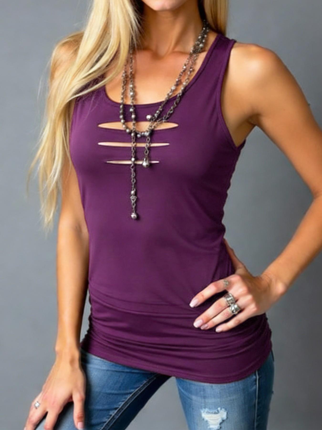 Women's Cut Out Sleeveless Tank Top with Ruched Sides, Soft Comfortable Fabric for Casual Daily Wear, Stylish and Versatile