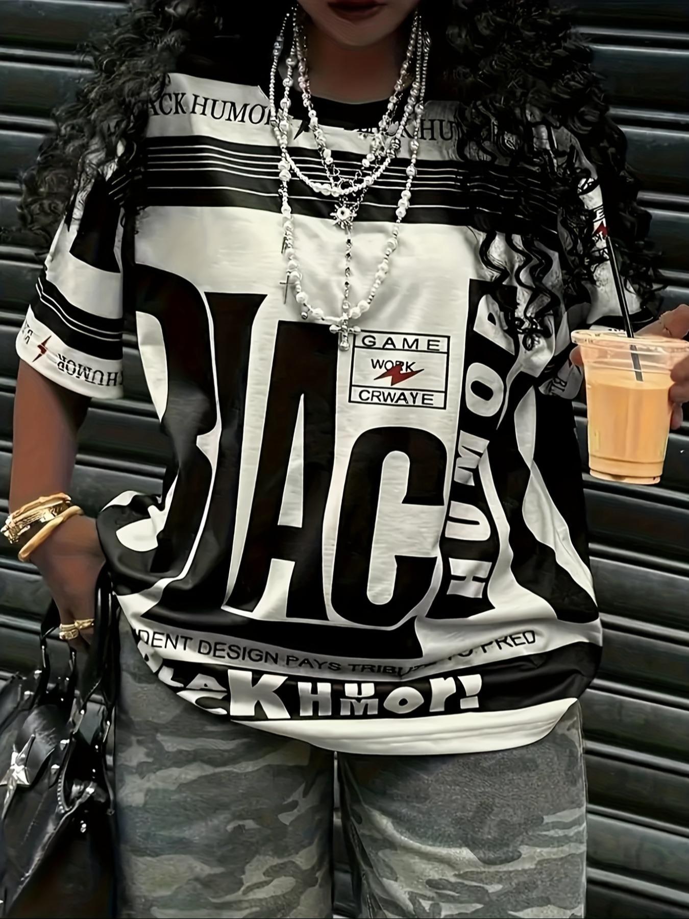 Women's Letter Print Round Neck Fitted Tee, Fashion Casual Crew Neck T-shirt for Daily Holiday Vacation Outdoor Wear, Ladies Clothes for Summer, Top