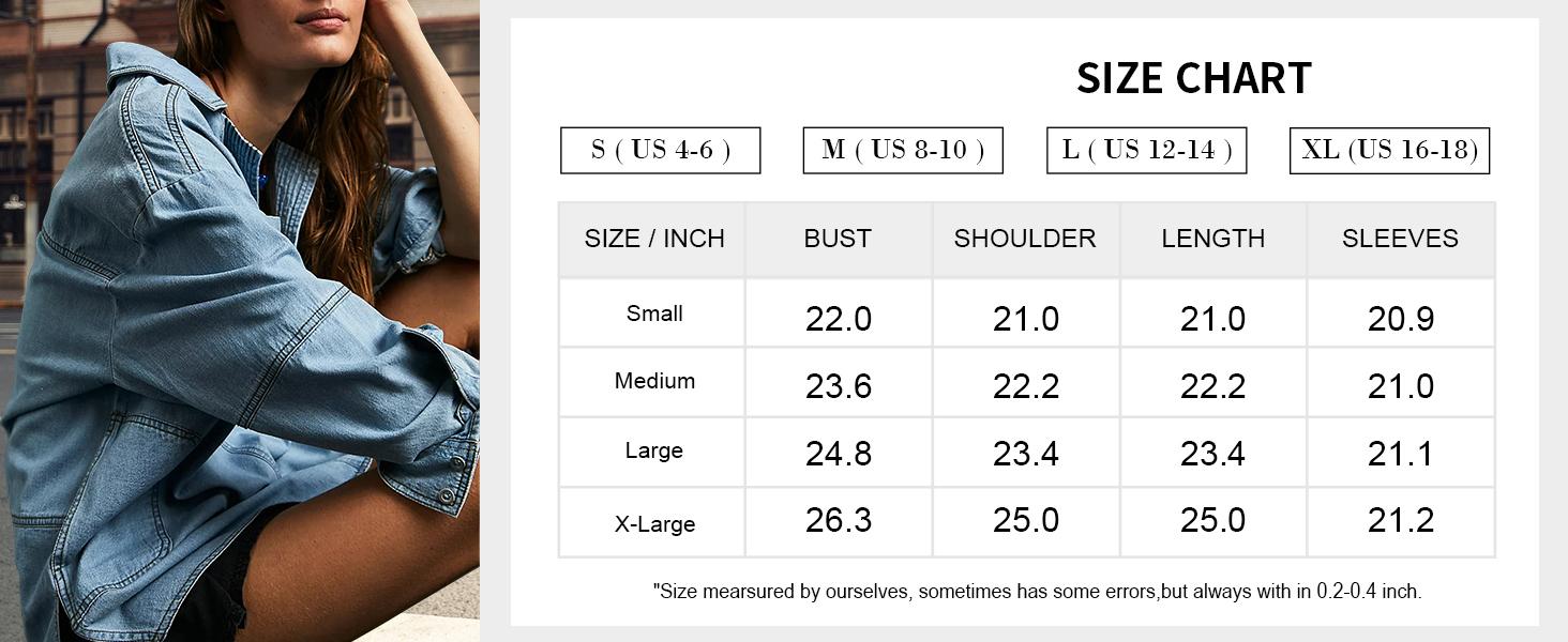 Goranbon Women's Denim Pullover Casual Notch V Neck Blouse Loose Fit Long Sleeve Jean Jacket with Pocket