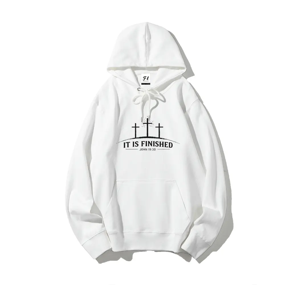 It is Finished John 19:30 Easter Christian Print Hoodie, Fashion Casual Graphic Crewneck Hooded Sweatshirt for Daily Holiday Outdoor Wear, Long-Sleeve Women Clothing for Fall & Winter, Casual Streetwear Pullover Sweatshirt