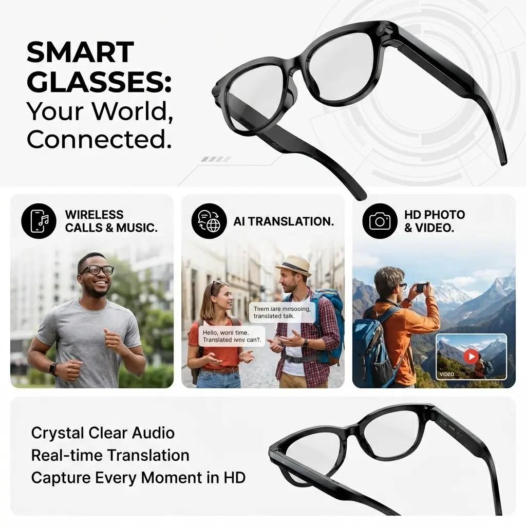 Multifunctional Translation Smart Glasses M89, Ai Recognition, Video Recording, HD Camera, Non-Color Changing, Lithium Ion Battery