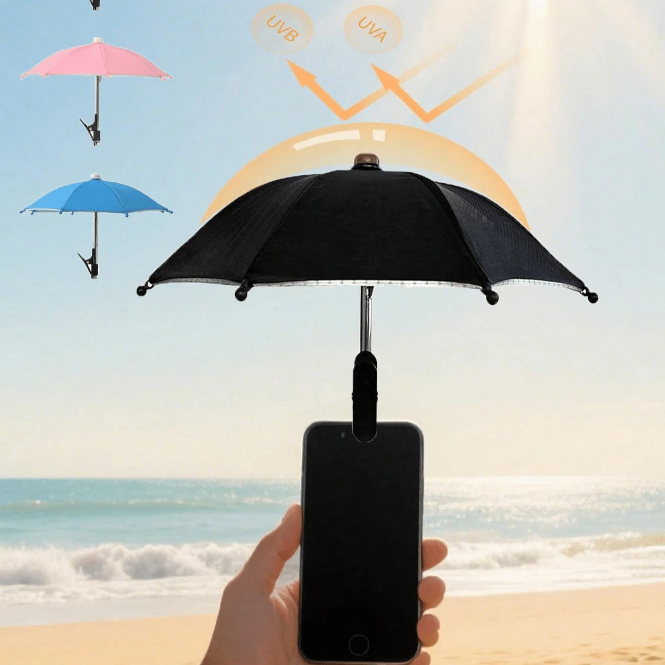 Portable Phone Holder Umbrella, Waterproof UV Protection Cute Sunshade with Phone Stand, Mini Sunscreen Umbrella for Light Rain