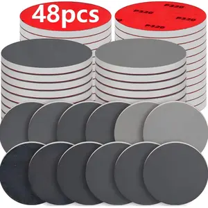 48 Piece 3 Inch Round Sanding Sponges, 180-2500 Grit Mixed Abrasive Paper, Washable Reusable Foam Sanding Pads for Wood Metal Hook Loop