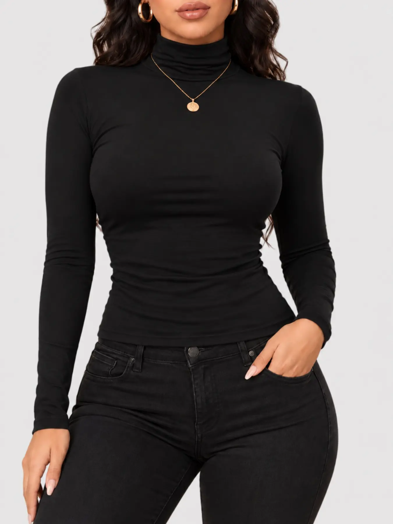 Women's High Neck Turtleneck Long Sleeve Shirt, Cozy Warm Thermal Tops, Slim Fit Stretchy Basic Tee, Soft Comfortable Fall Winter Layering Top, Casual Everyday Wear, Homewear Loungewear Shirt for Women, Stay-at-Home Outfit, Christmas Holiday Wear