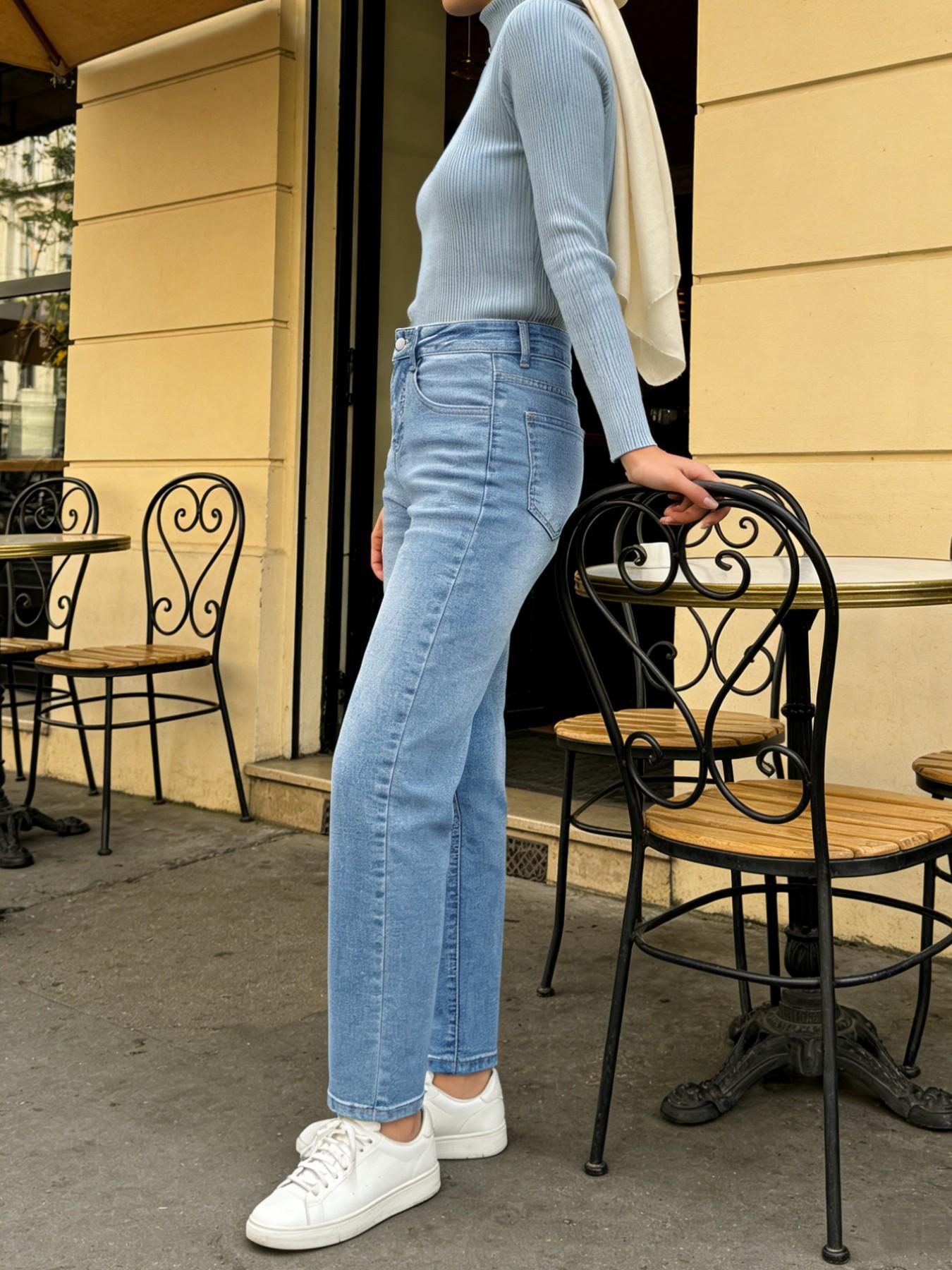 Muslim Women's Mid-Waist Slim Fit Straight Leg Jeans Pants, Elastic Fabric, All Seasons, Outdoors, Party Wear, Spring Summer