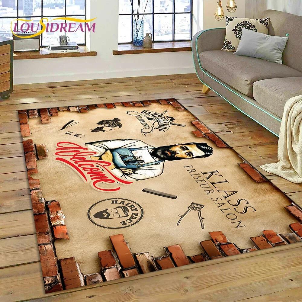 Vintage Barbershop Portrait Flannel Area Rug - Retro Hairstyle Salon Print Soft Mat for Barber Shop & Home, Non-Slip Man Cave Decor#BarbershopRug #VintagePortraitMat #RetroSalonDecor #ManCapeCarpet #NonSlipFlannelRug