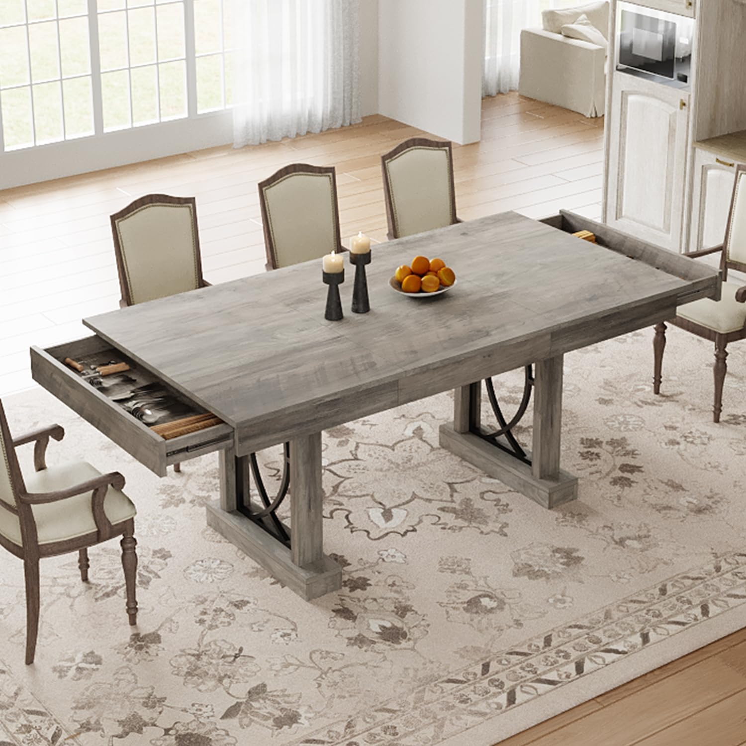 【 only Table 】71-Inch Rectangular Dining Table with Two Drawers, Wooden Kitchen Table w/Large Tabletop & Sturdy Frame, Large Dining Table for 6-8 with Double Pedestal, for Dining Room, Office 【 only Table 】71-Inch Rectangular Dining Table with Two Drawers, Wooden Kitchen Table w/Large Tabletop & Sturdy Frame, Large Dining Table for 6-8 with Double Pedestal, for Dining Room, Office