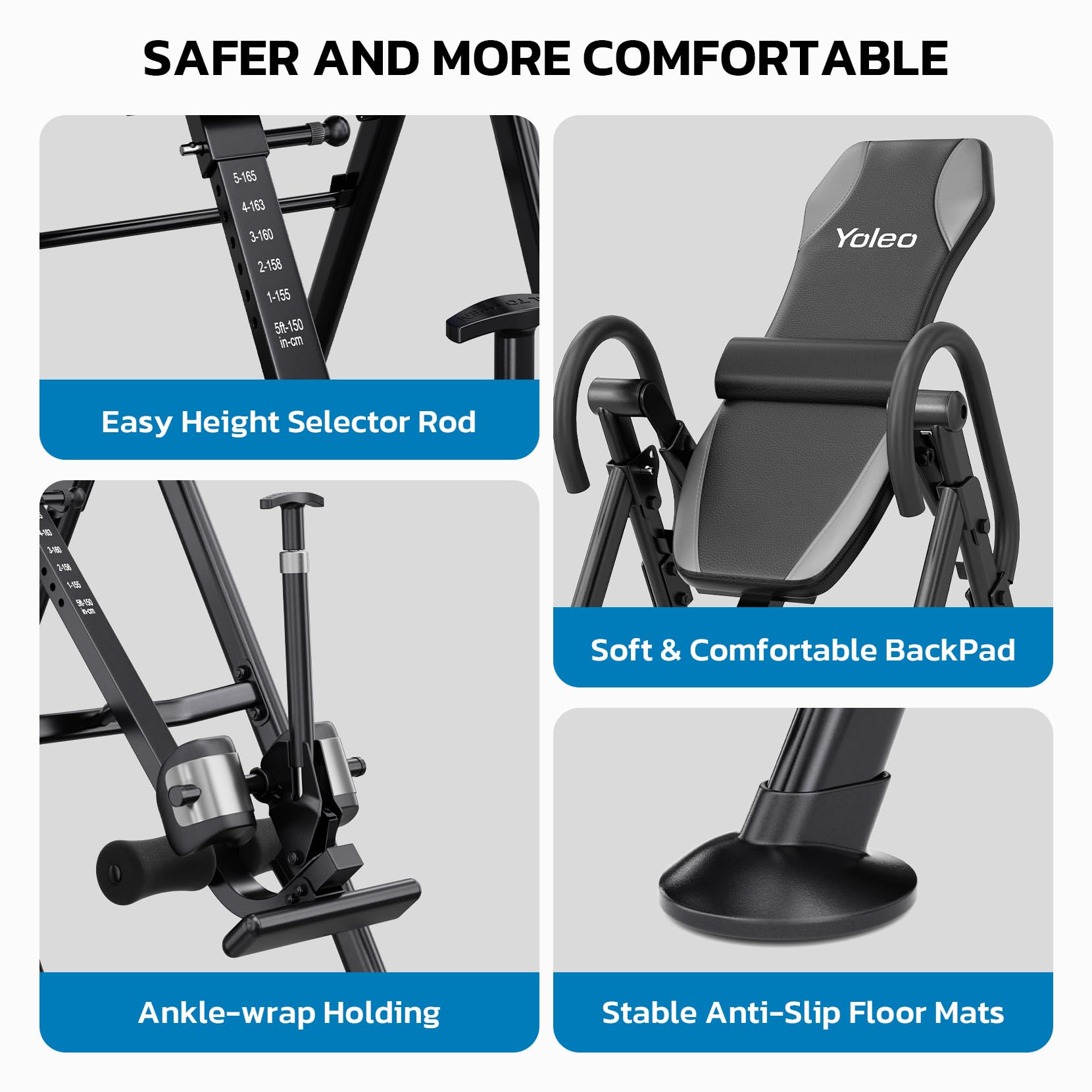 YOLEO Gravity Heavy Duty Inversion Table for Pain Relief Therapy with Headrest & Adjustable Protective Belt Back Stretcher Machine YOLEO Gravity Heavy Duty Inversion Table for Pain Relief Therapy with Headrest & Adjustable Protective Belt Back Stretcher Machine