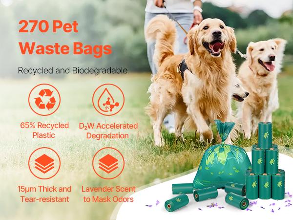 VEVOR Dog Poop Bags, 270 Counts 13x 9 in, Sturdy Thick Pet Waste Bags, Biodegradable HDPE Waste Bag Refill Rolls, Lavender Scented, Leak-Proof Trash Bag for Doggie Cat Pet, Dispenser Not Included