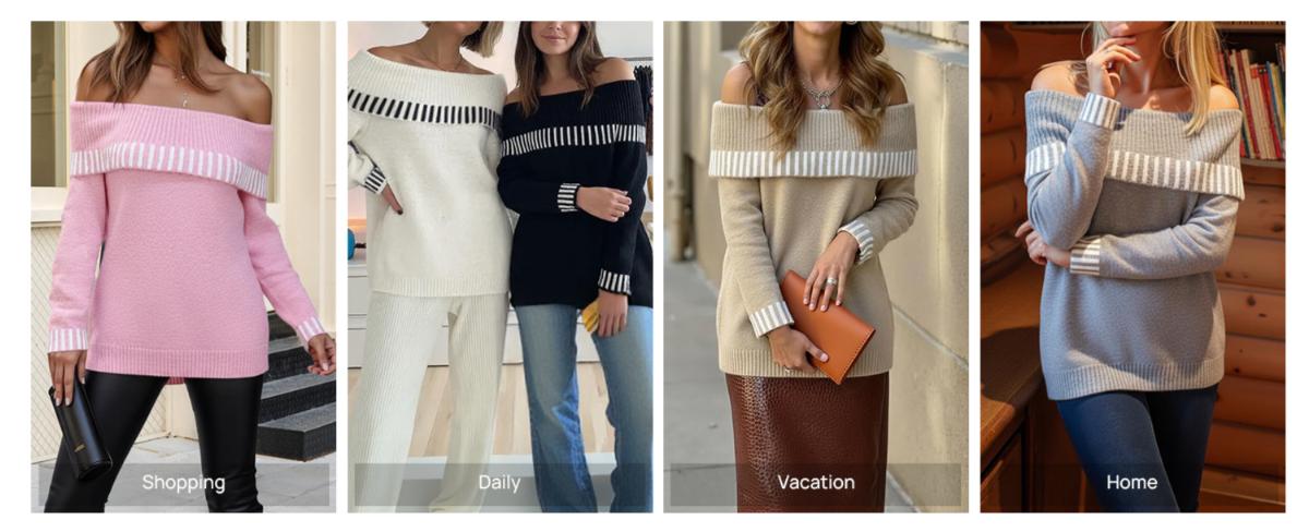 MEROKEETY Women's Off Shoulder Sweater 2025 Fall Winter Fashion Oversized Ribbed Knit Striped Pullover Tops