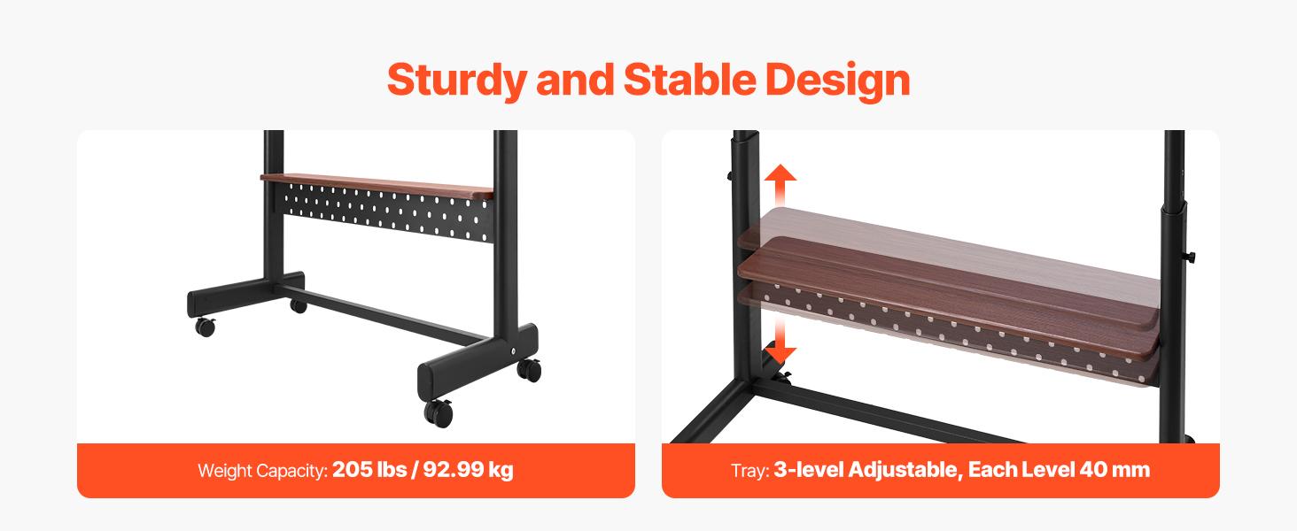VEVOR Rolling TV Stand, Mobile TV Cart for 55-100 Inch Screens, Height Adjustable Portable Monitor Stand with Tray, Holds up to 205 lbs for Living Room, Bedroom, Office, Outdoor Max VESA 800x 600 mm