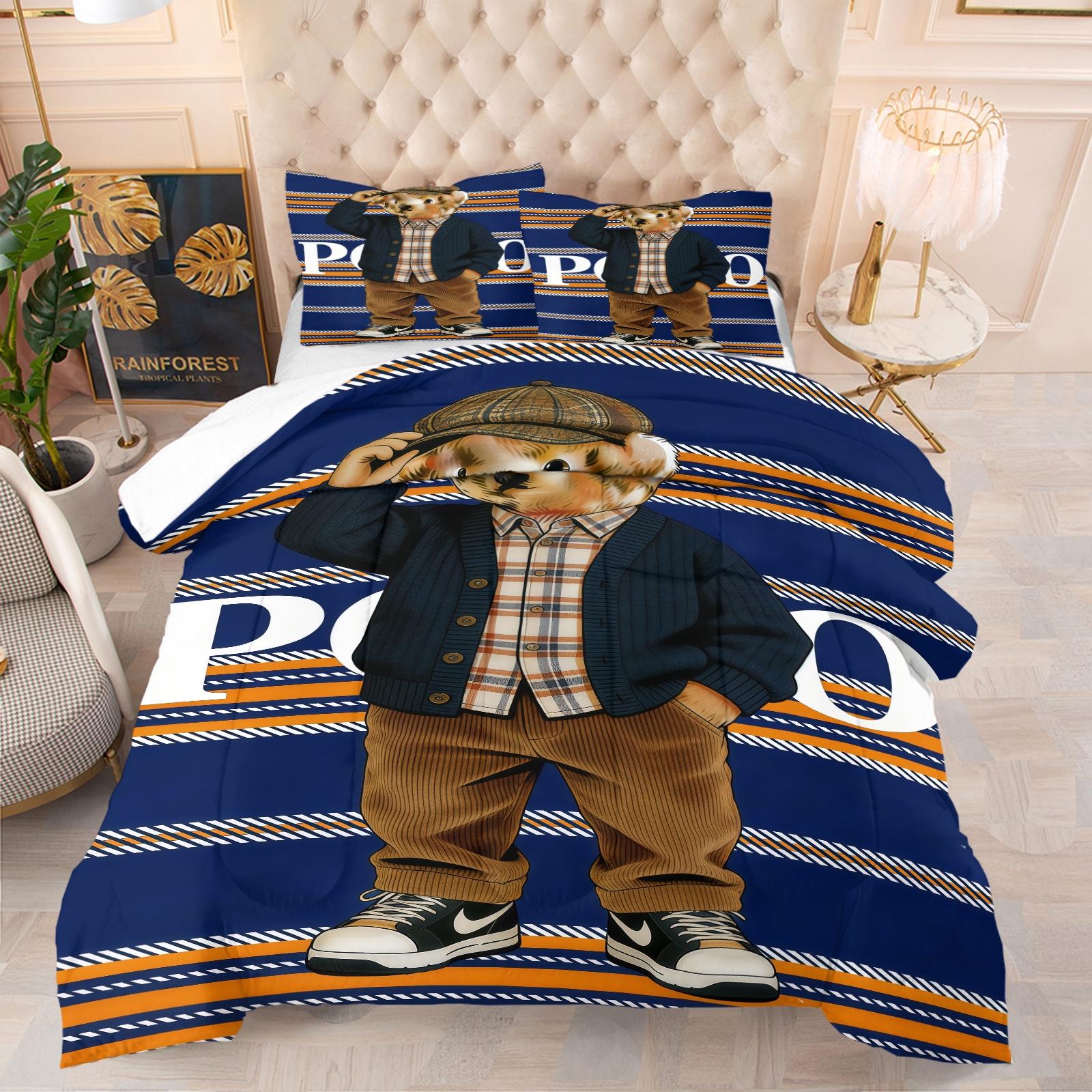 Little Bear Pattern Comforter Set, Soft Bedding Sets And Durable Bedding Set, Includes 1 Comforter And 1 Or 2 Pillowcases, Suitable For Children And Adults' Daily Holiday Birthday Gifts Bedroom Decorations