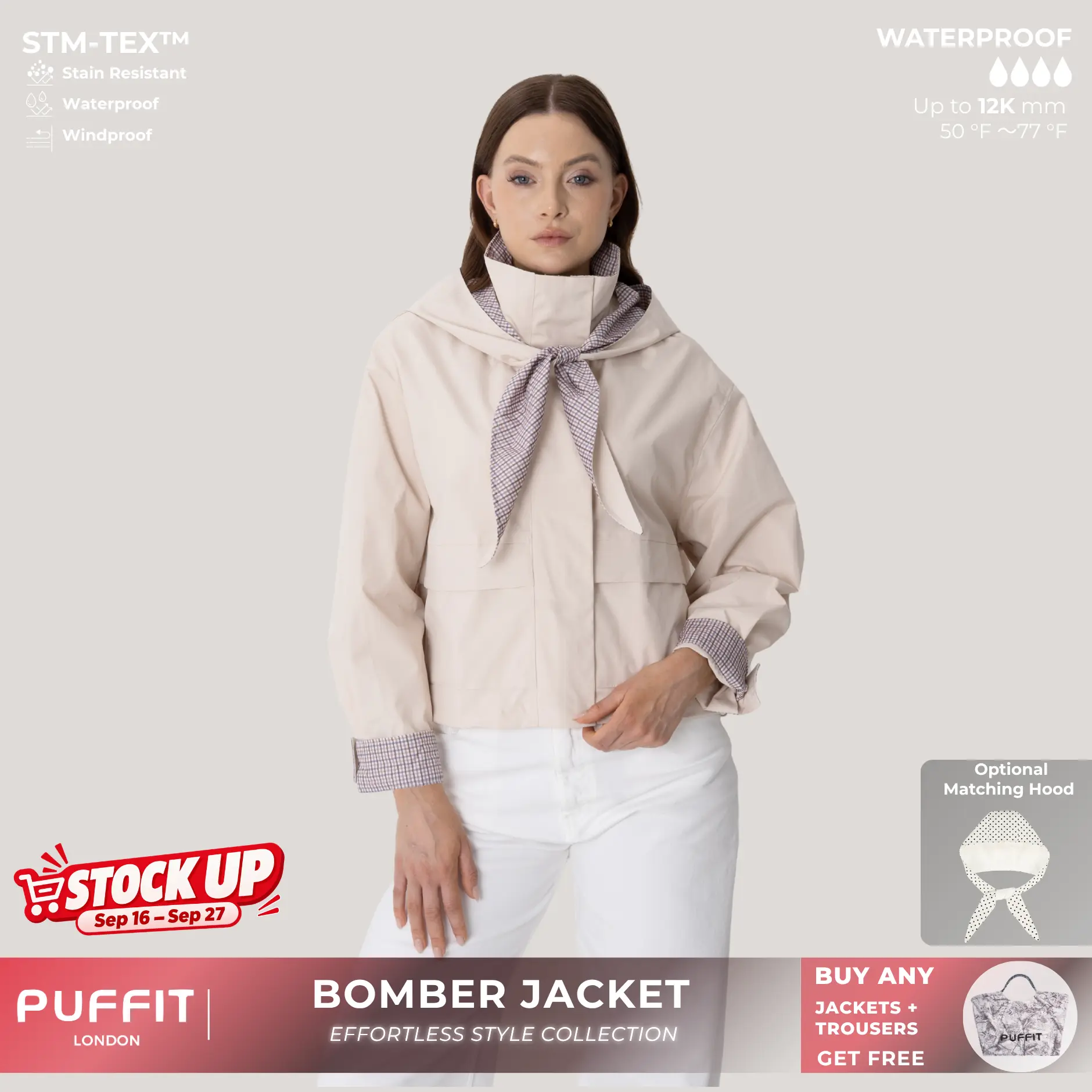 PUFFIT Effortless Style Funnel Neck Bomber Jacket With Adjustable Hem,High Neck Zip-Up Casual Outerwear,Stain Resistant,Windproof,Women's Rain Jacket,Breathable Stylish,Inner Pocket Design,Outdoor Sport,Fall&Winter Jacket,Womenswear,2026 Shopping