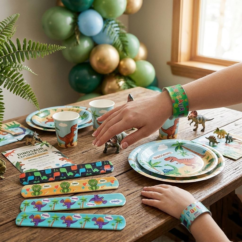 12pcs Kids Dinosaur Fidget Bands, Dinosaur Theme Birthday Party Favor, Small Toy Gift Bag, Classroom Reward, Boy Girl Treasure Box Prize Toy