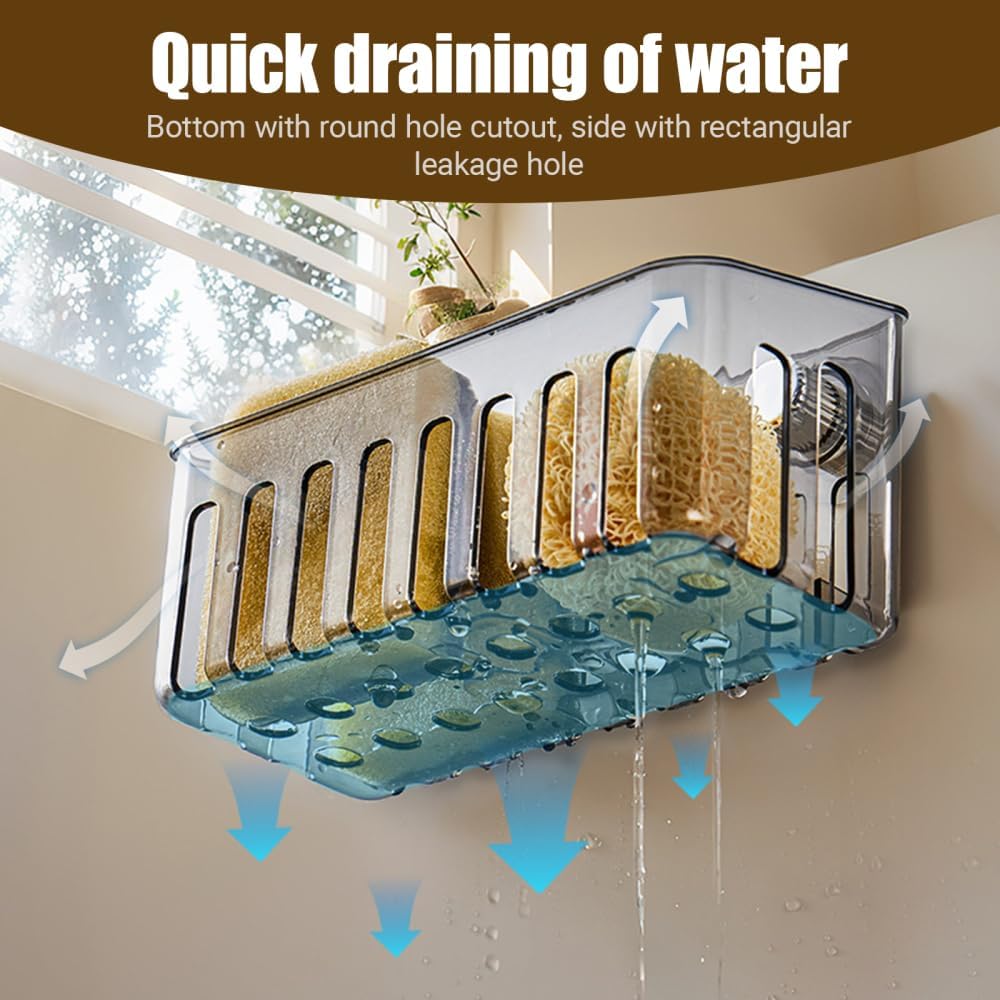 Multi-Functional Suction Cup Sink Rack, Transparent Abs Quick-Dry Space-Saving Organizer, Ideal for Kitchen Sponge, Soap, Brush Storage