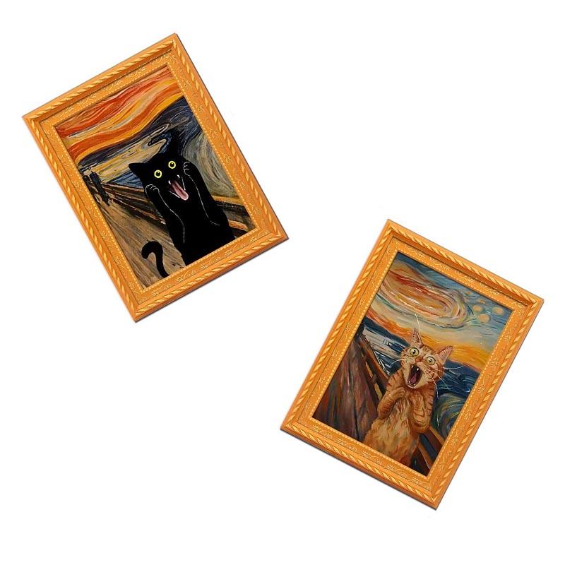 1pc/2pcs Cat Refrigerator Magnet-Cat Series, Screaming Kittens, Orange Cats and Black Cats, Durable Bamboo Materials, Perfect Home and Office Decoration, Holiday Gifts, Kitchen Accessories, Kitten Magnetic Refrigerator Stickers, Wooden Retro Refrigerator