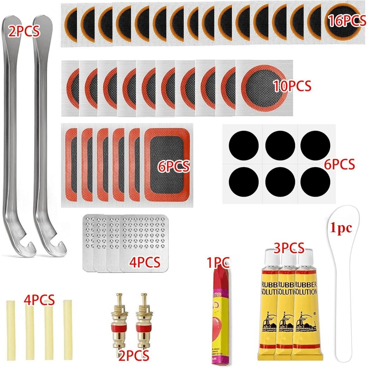 56 Piece Bicycle Tire Repair Kit, Cycling Bike, Self-Adhesive Puncture Repair Set, Multi-Functional Bike Tool with Sulfur Patch, Suitable for Road Bikes