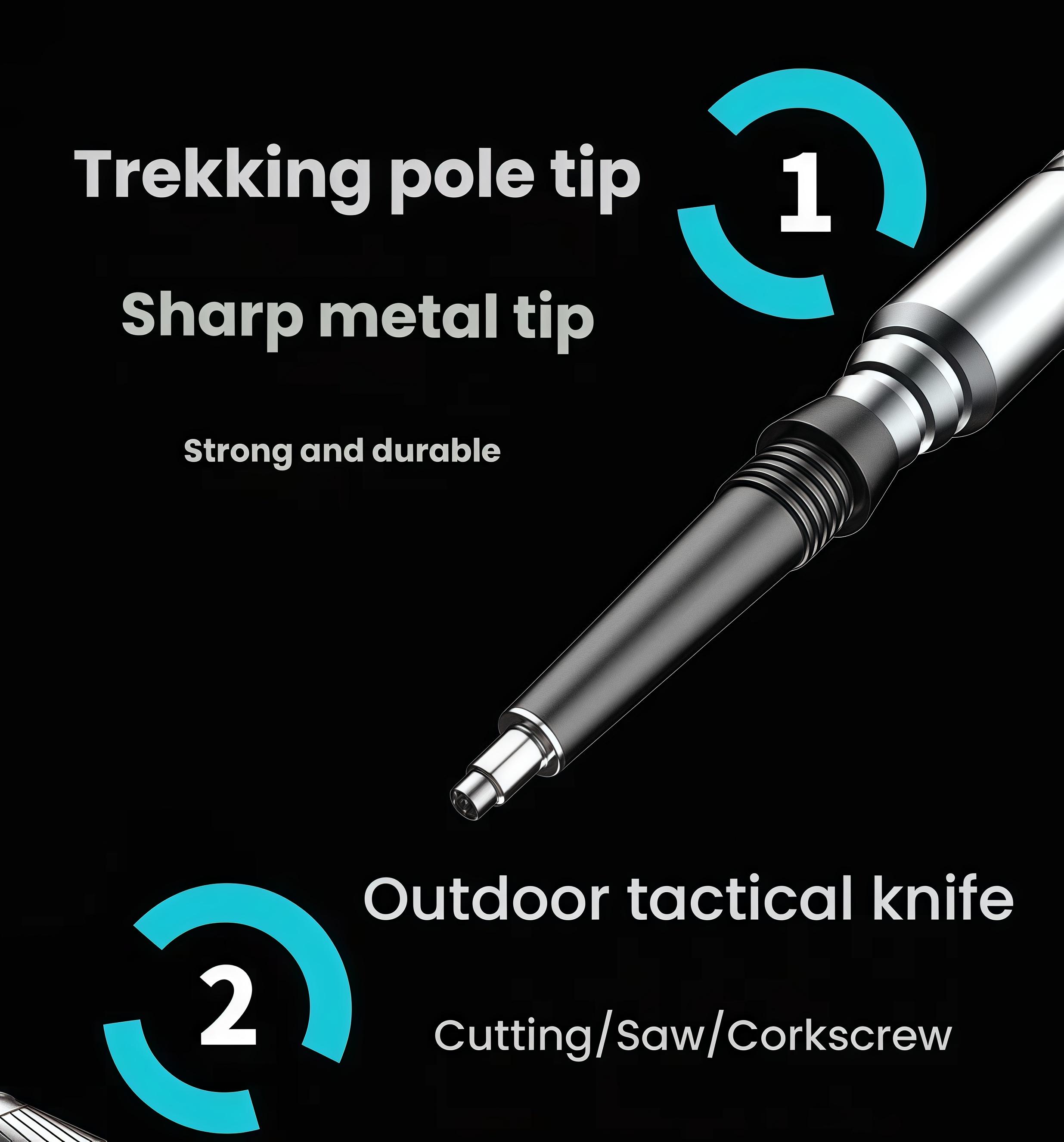 outdoorsmen gift tactical trekking walking Lightweight Adjustable Trekking Pole  mountain climb  7-in-1 Tactical Trekking Pole Your Ultimate Outdoor Survival Companion – Compass, Tinder, Saw Blade & More for Hiking & Camping stick multi-scenario camp con