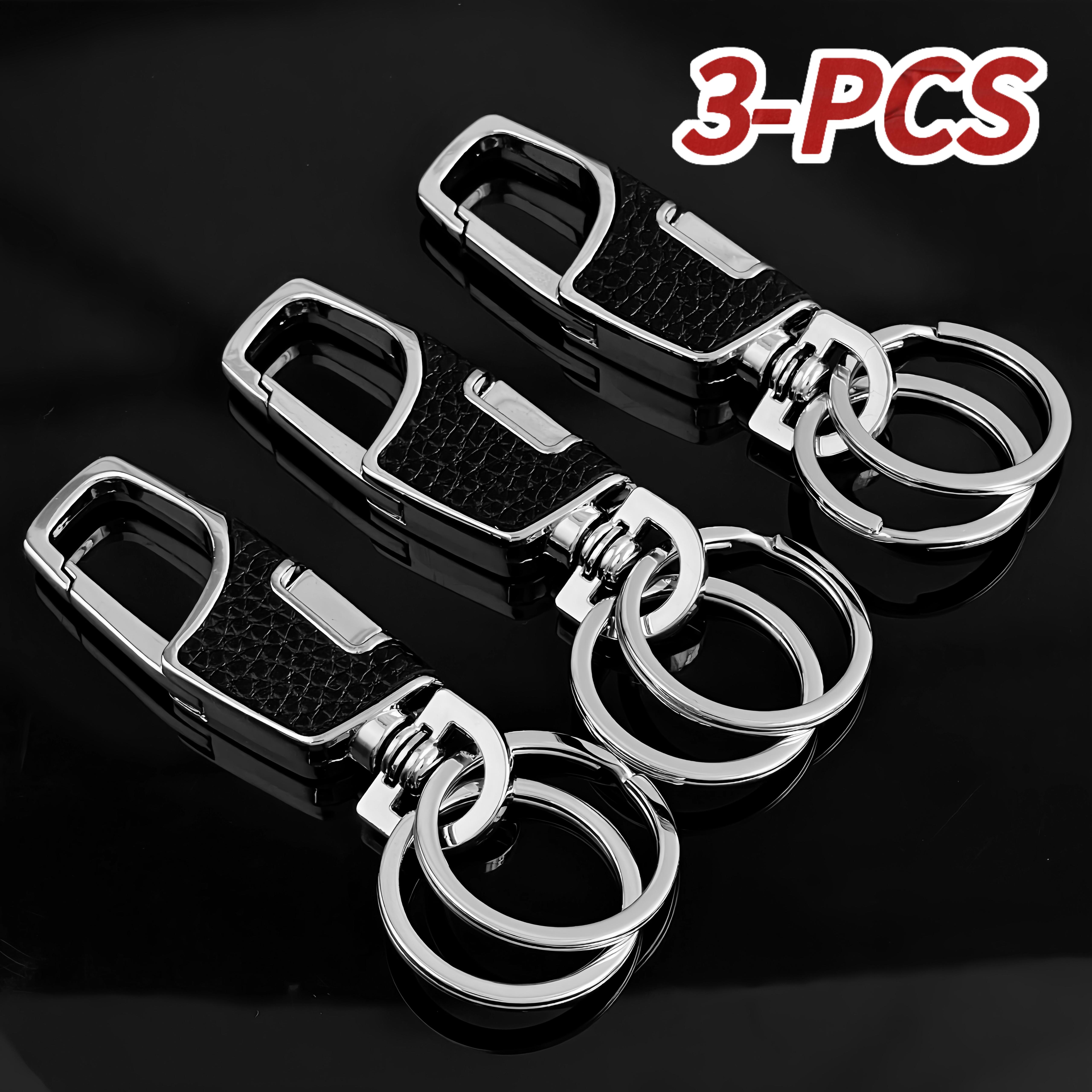 3-Pcs Metal Construction Keychain with Detachable Key Rings Stainless Steel Keychain for Car Keys Gift for Men Women Business Accessories Travel Essentials Heavy Duty PU Leather Keychain 3-Pack