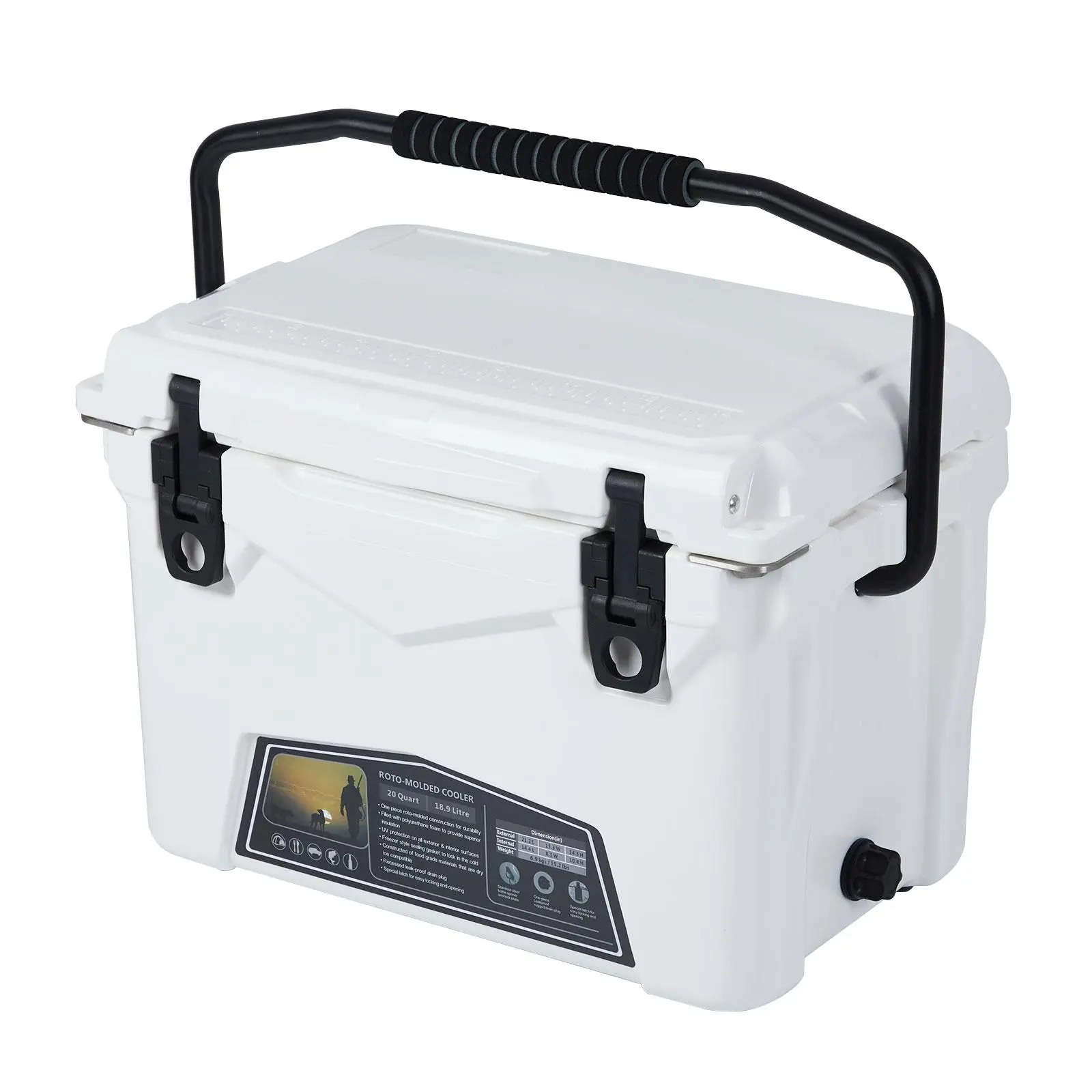 20/25 Qt Rotomolded Hard Cooler, 5 Day Ice Retention Camping Fishing Cooler, Bear Resistant Leak Proof, With Fish Ruler Bottle Opener, Truck Bed Size