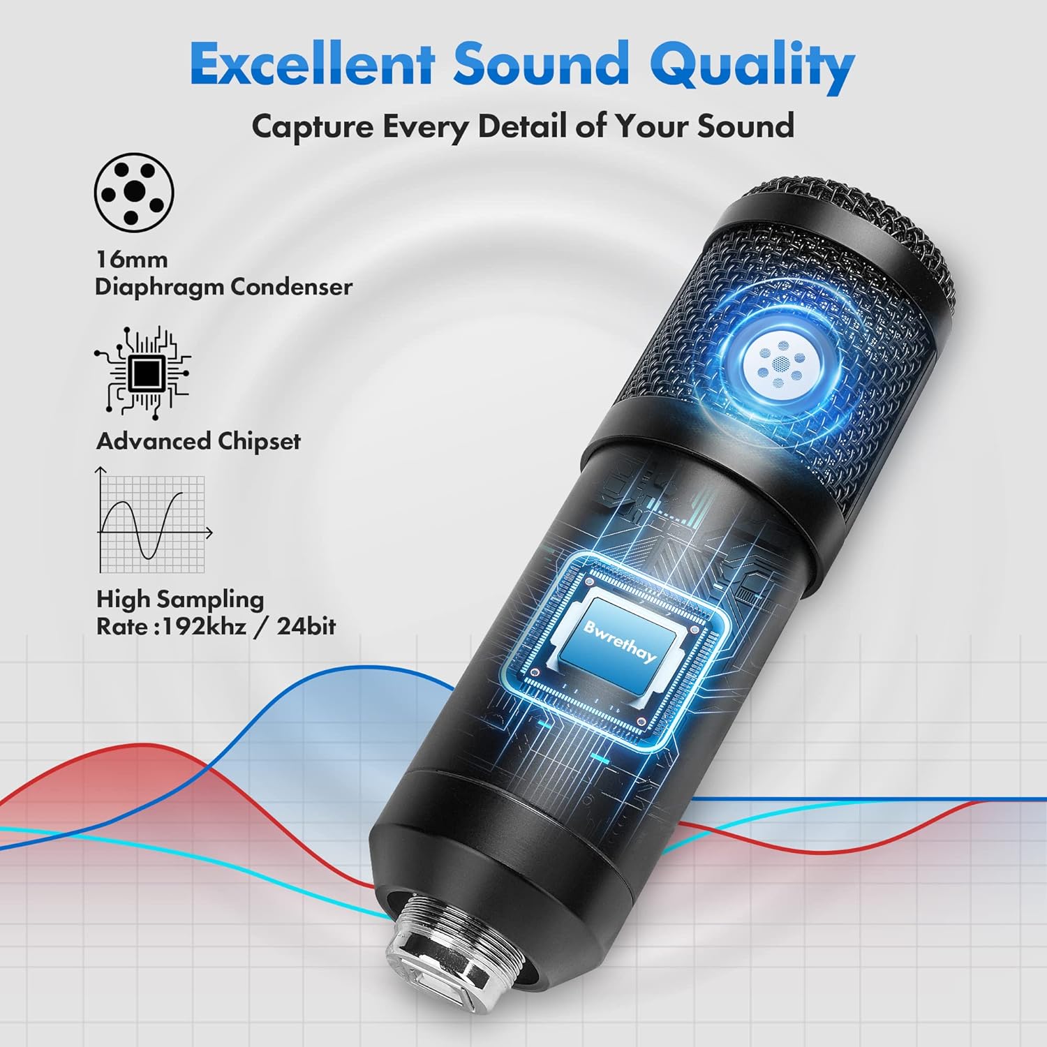 USB Gaming Microphone PC,Professional Cardioid 192kHz/24Bit Plug & Play Mic Recording Microphone Kit with Advanced Chipset,for Streaming, Podcast, Studio and Singing