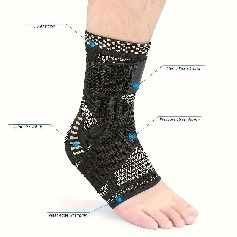 Adjustable Multi-Size Copper Ankle Compression Sleeves (1 Pair) - Athletic Arch Support Brace for Achilles Tendonitis, Breathable Fabric That Wicks Moisture for Dry Foot, Ankle Stabilizer for Daily Walking