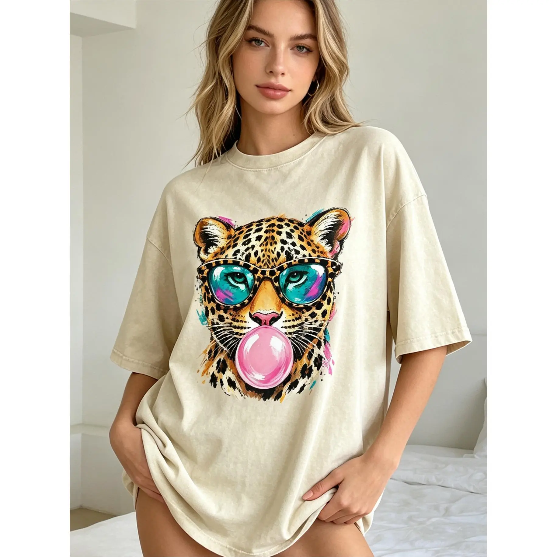 Leopard Bubblegum Shirt, Cute Leopard Shirt, Bubblegum Cheetah Shirt, Leopard Graphic Tee, Trendy Leopard Shirt, Leopard Tee,Cotton Soft Breathable Skin Friendly Casual Tee, Viral Retro Western Y2K Cheetah Cowgirl Streetwear for Women Teen Girls