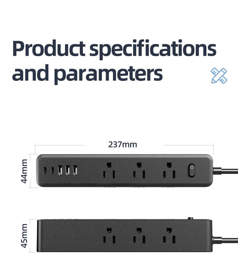 Surge Protector Outlet, 9 Ac Sockets, 3 USB Ports, 2 Type-C, Wall Mountable, Overload Protection, /, Versatile Use