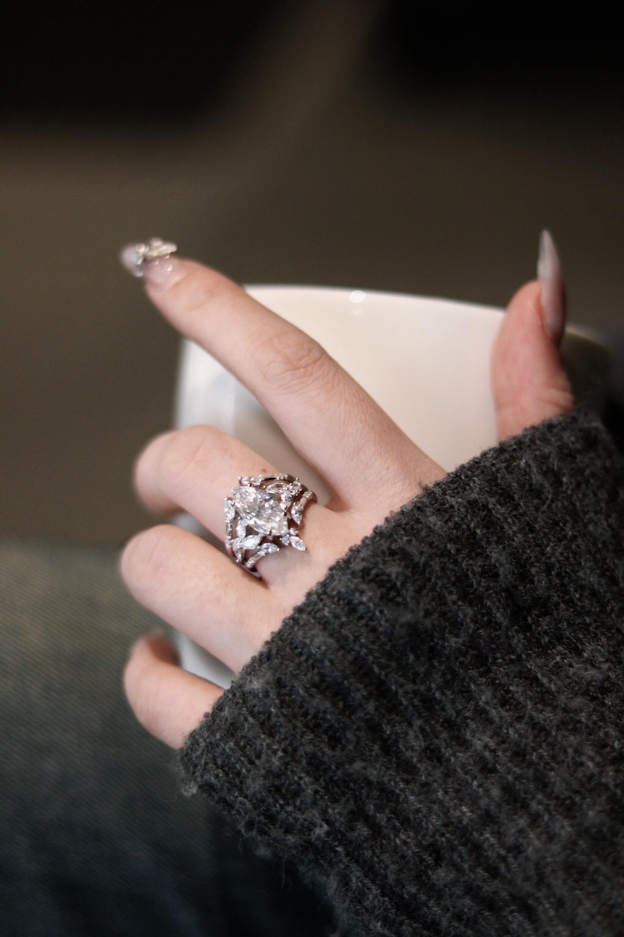 【#344 Bridal Ring】3CT vvs Synthetic Moissanite Marquise Bridal Set Rings in 925 Sterling Silver Gift for her