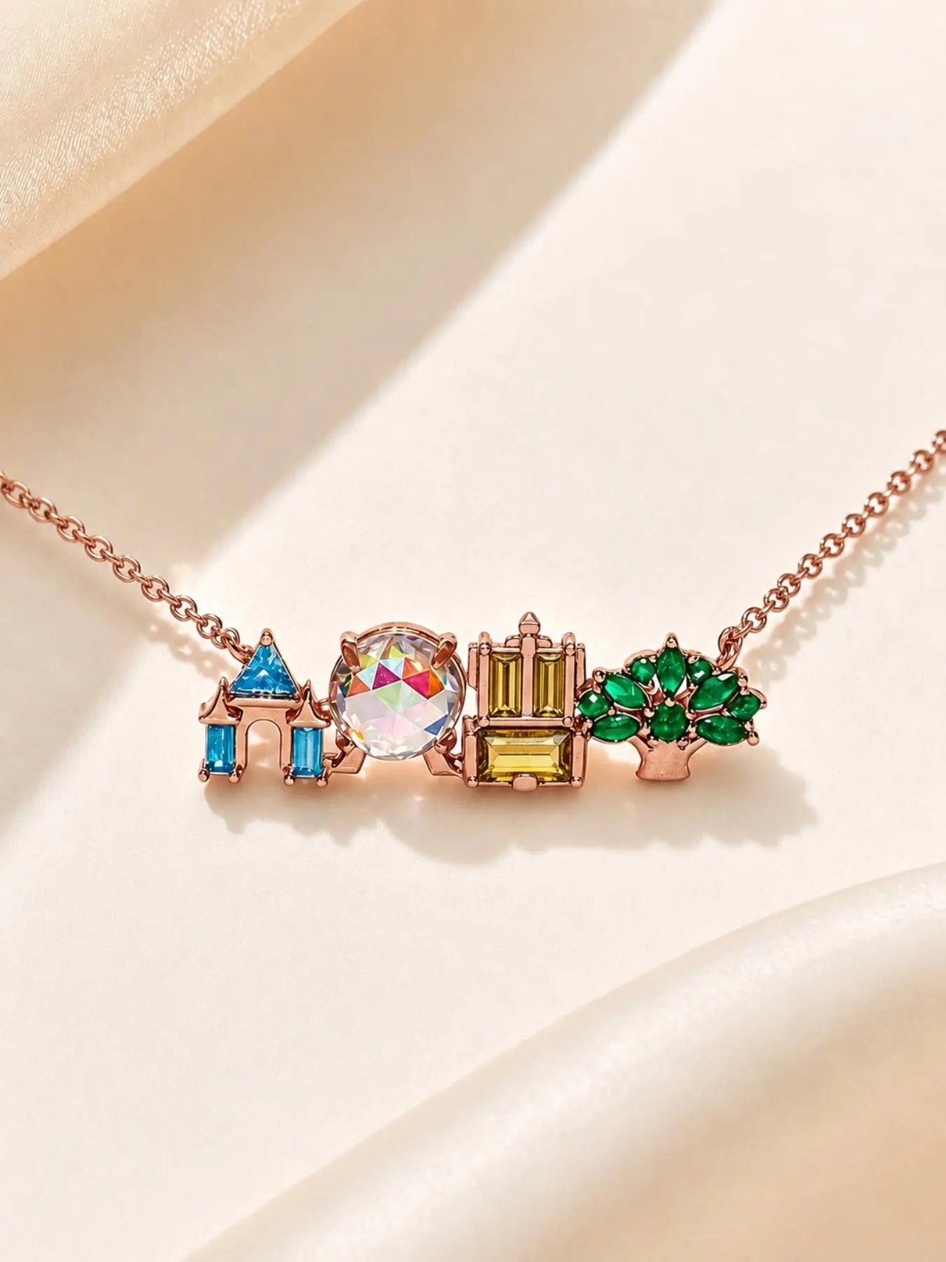 1PC Colorful Amusement Park Pendant Necklace for Women Girls, 2 Styles Available, Fantasy Castle Globe Tree or Ferris Wheel Teacup Roller Coaster, Gold Tone Dopamine Fashion Jewelry for Back to School and Holiday Gift