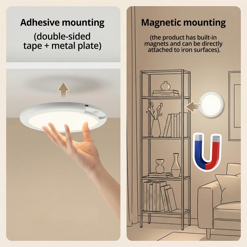 Rechargeable Motion Sensor Ceiling Light with Remote Control - Magnetic Wireless Ceiling Light Powered by rechargeable batteries for Closet Shower Stairs Shed Hallway Porch Patio ect,Suitable for various scenarios, easy to install