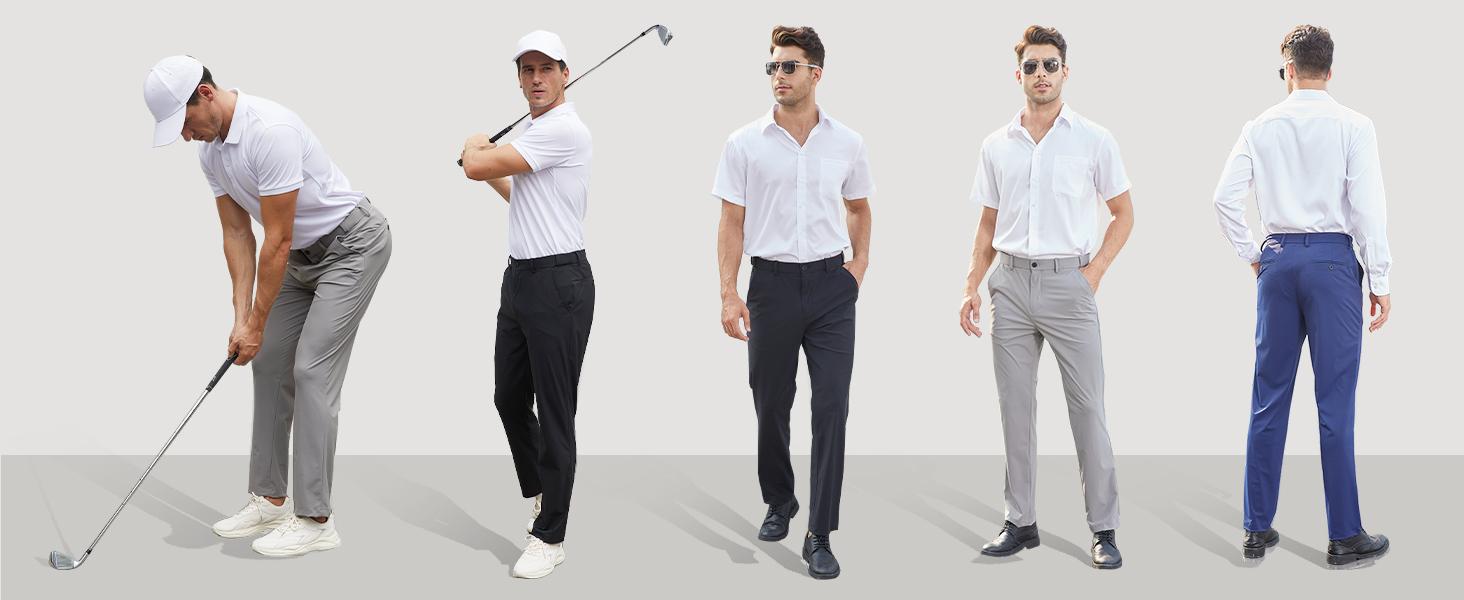 Alimens&Gentle Men's Stretch Dress Pants No Iron Golf Pants Expandable Waist Flat Front Business Casual Pants Formal Black