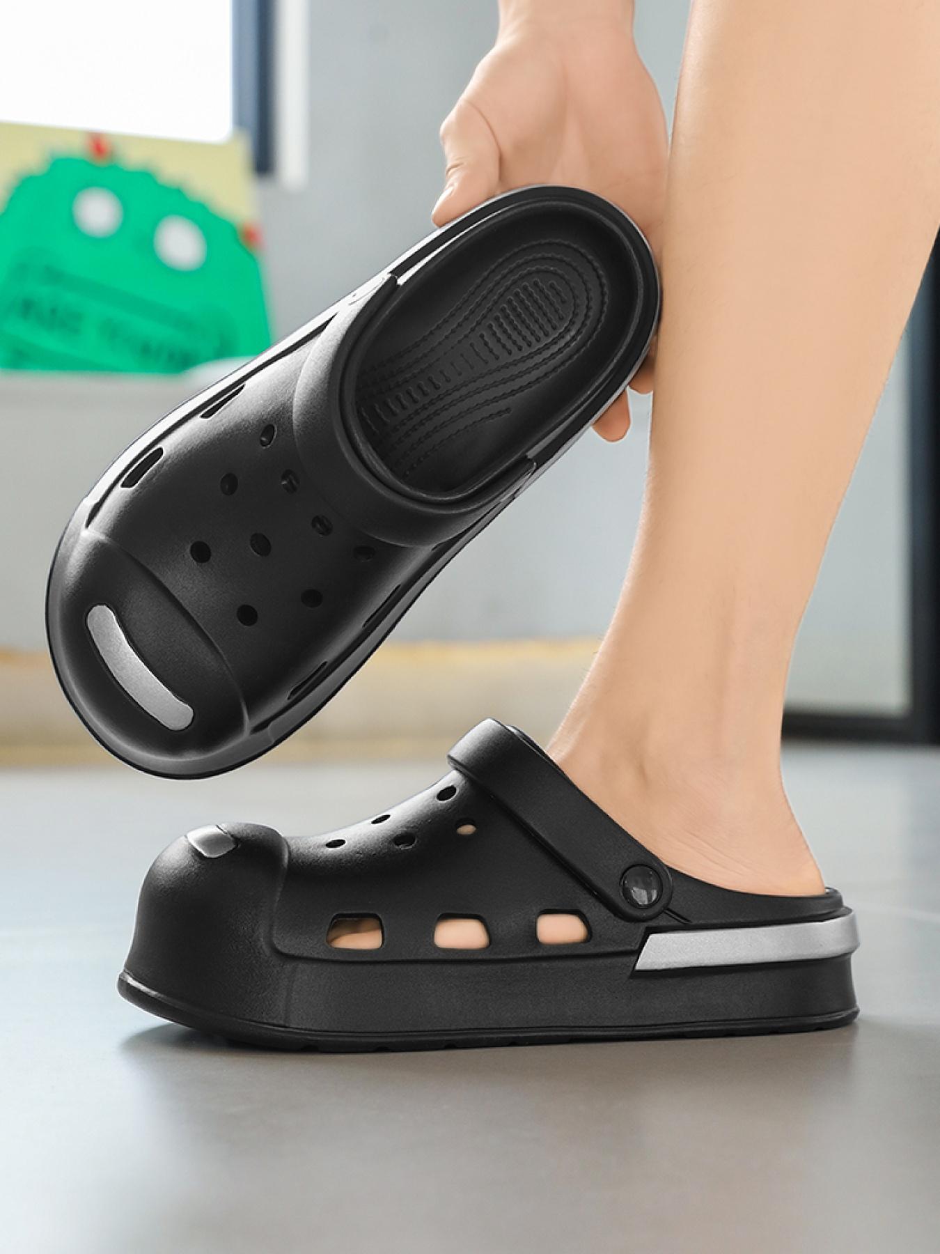 Women's Black Closed-Toe Clogs: Breathable Hollow + Anti-Slip Sole, Bathroom Home Lazy Shoes