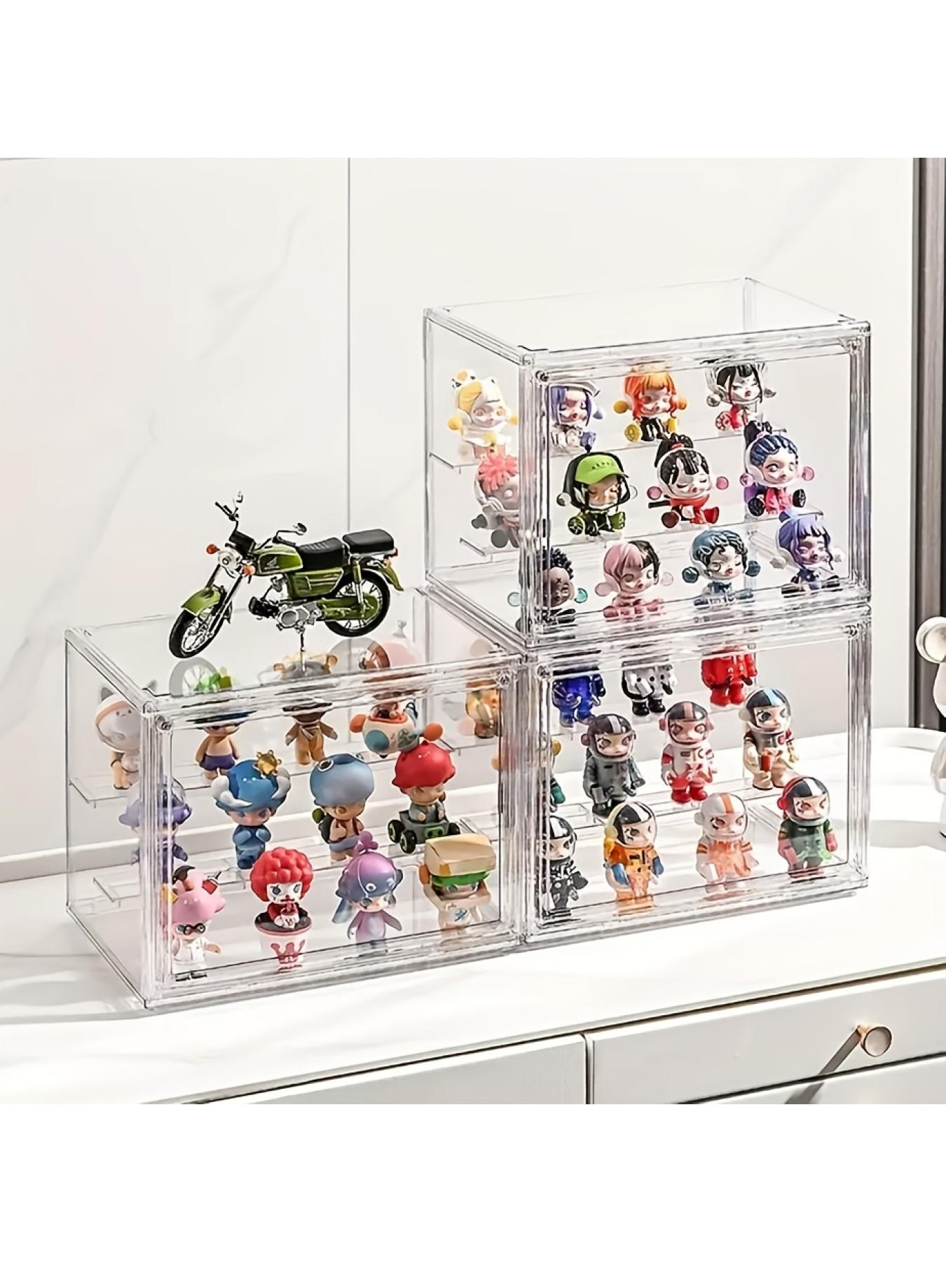 3-Tier Clear Plastic Display Case with Step & Magnetic Closure, Stackable Storage Box for Desktop Organization & Showcase