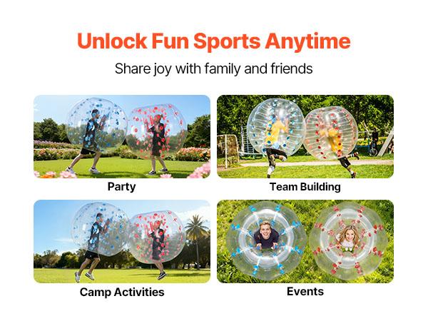 VEVOR Unisex 2-Pack Inflatable Bumper Balls, 5FT/1.5M Sumo Zorb with Adjustable Shoulder Strap, 0.8mm Thick PVC for Teens/Adults, Family/Friends Outdoor Sports Gaming
