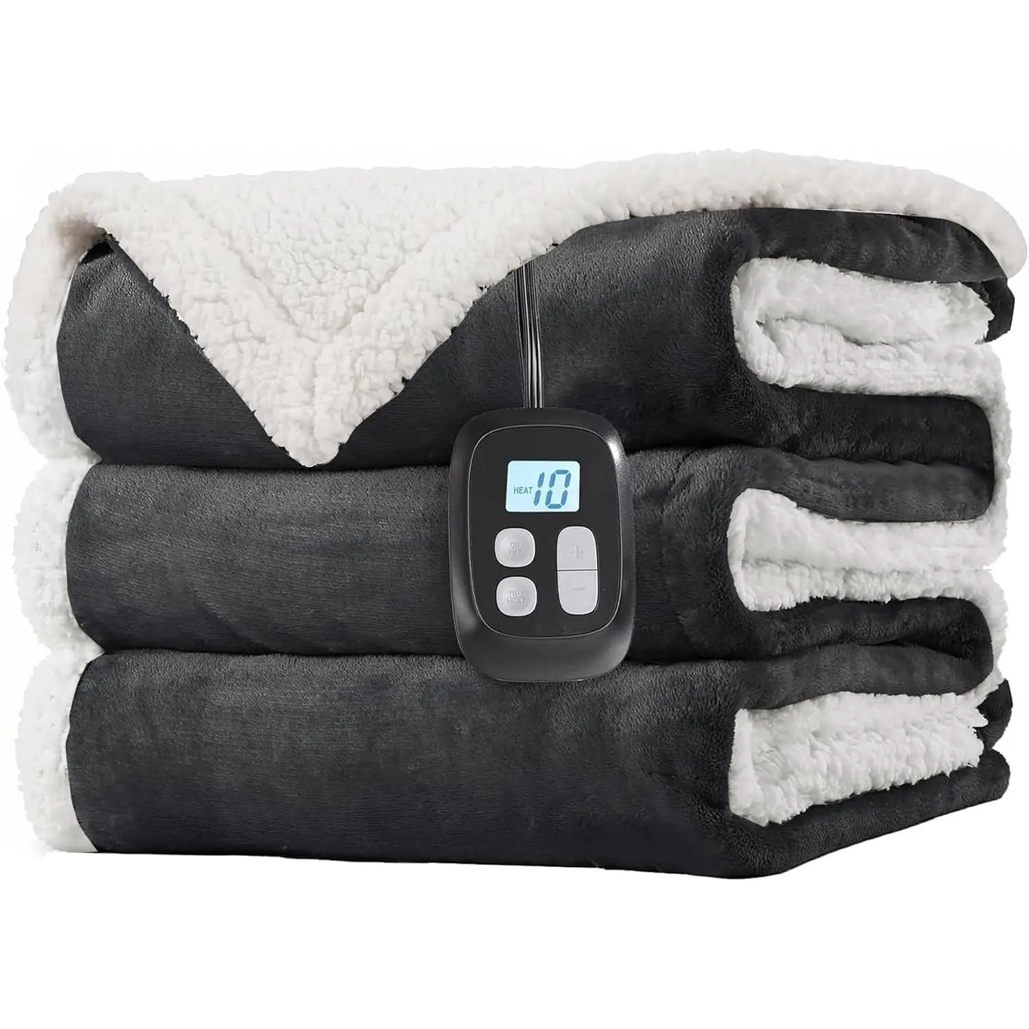 Electric Heated Blanket Full Size 72 x 84, Fast Heating Blanket, Dual-Sided Flannel Sherpa, 10 Heat Settings, 1-12 Hour Auto Off, Machine Washable, Dark Grey