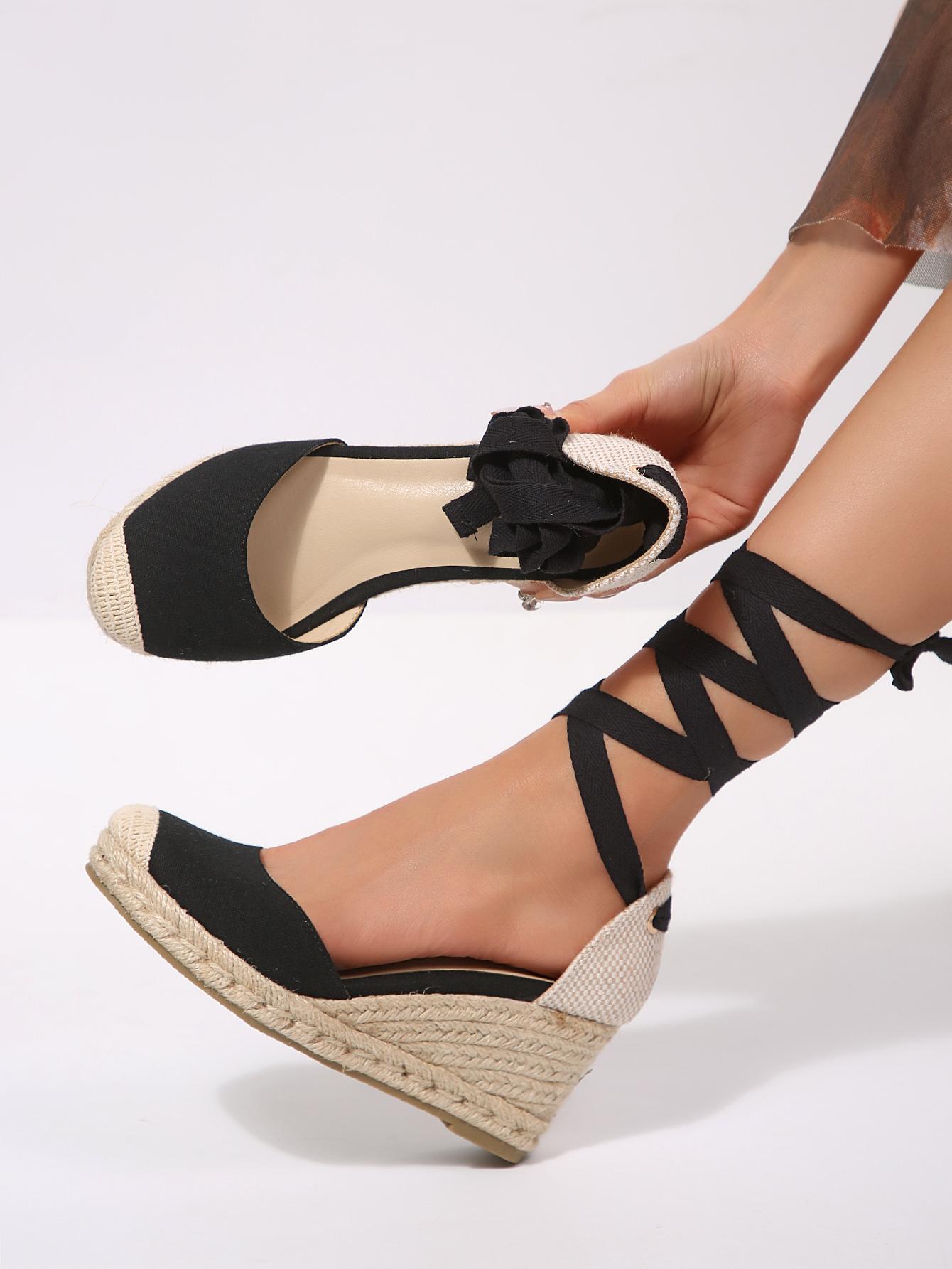 mysoft Women's Stylish Closed Toe Lace-Up Ankle Wrap Platform High Heel Espadrille Wedge Sandals - Summer Casual-Dressy Footwear, Laces