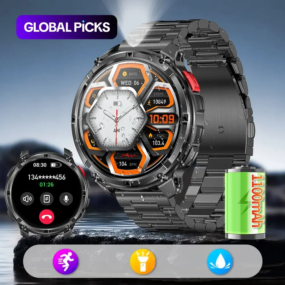 1.7 Inch Round HD Smartwatch, Large Battery Long-Lasting, Compatible with Android iOS, LED Light Compass, Waterproof Sport Watch, Electronic Watch, Gift Watch for Men Women #GLOBAL PICKS