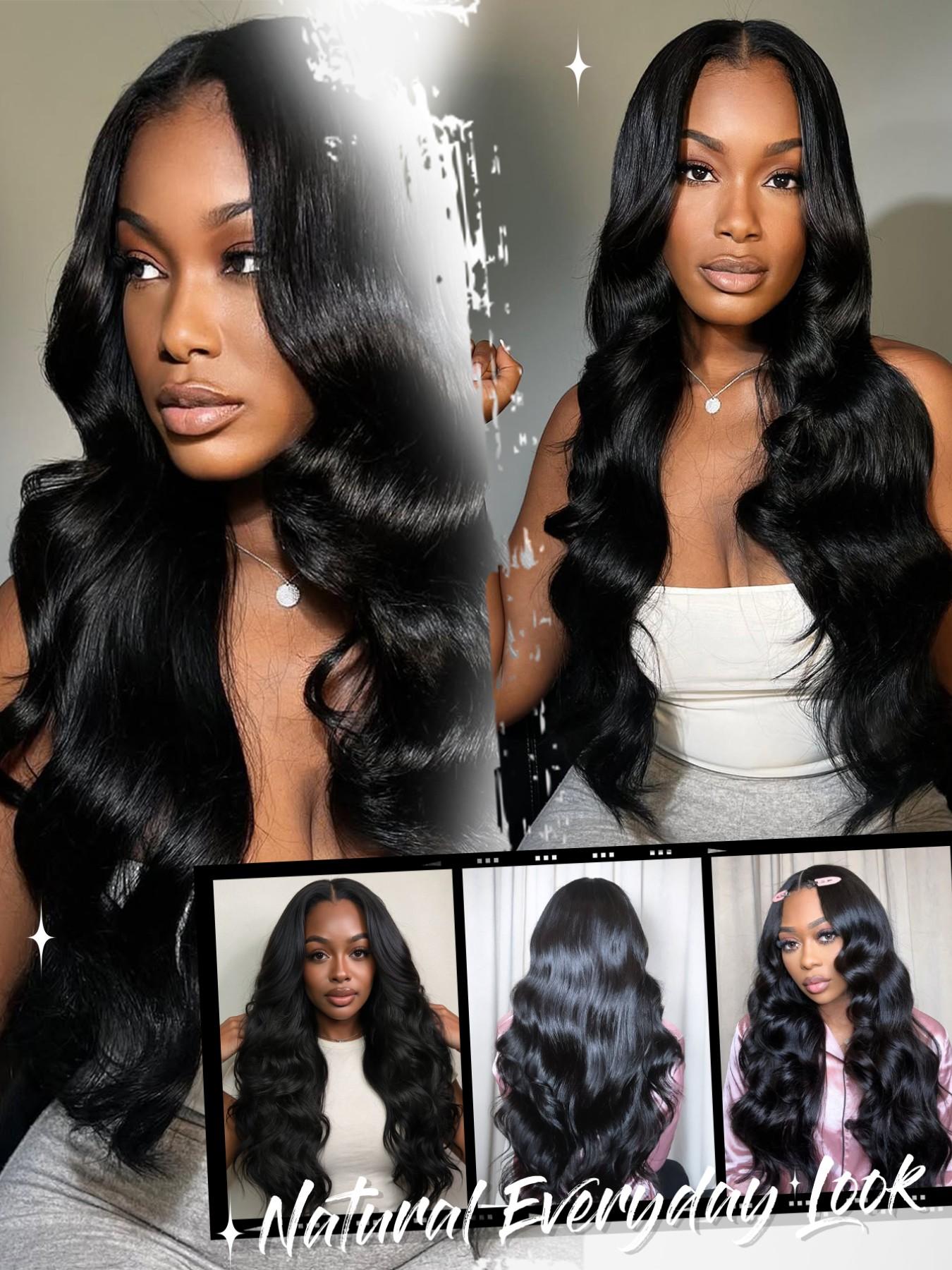 U Part Body Wave Synthetic Half Long Wavy Hair Wigs for Women, 26 Inch Glueless Wig, Heat-Resistant, Clip In, Natural, Daily Party Use