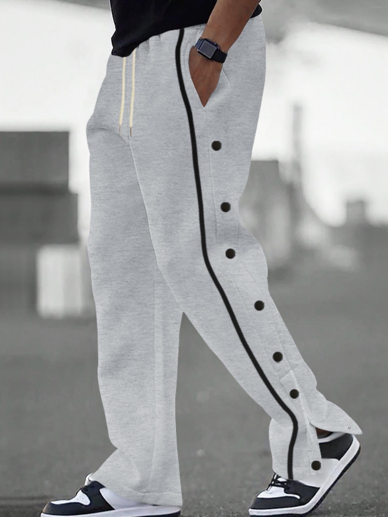 Men's Front Button Jogger Pants, Drop-Crotch Loose Straight Leg  Thickened Fleece Lining Sweatpants , Drawstring Waistband and Pockets, Street Hip Hop Gym Wear, Wide Leg Sweatpants