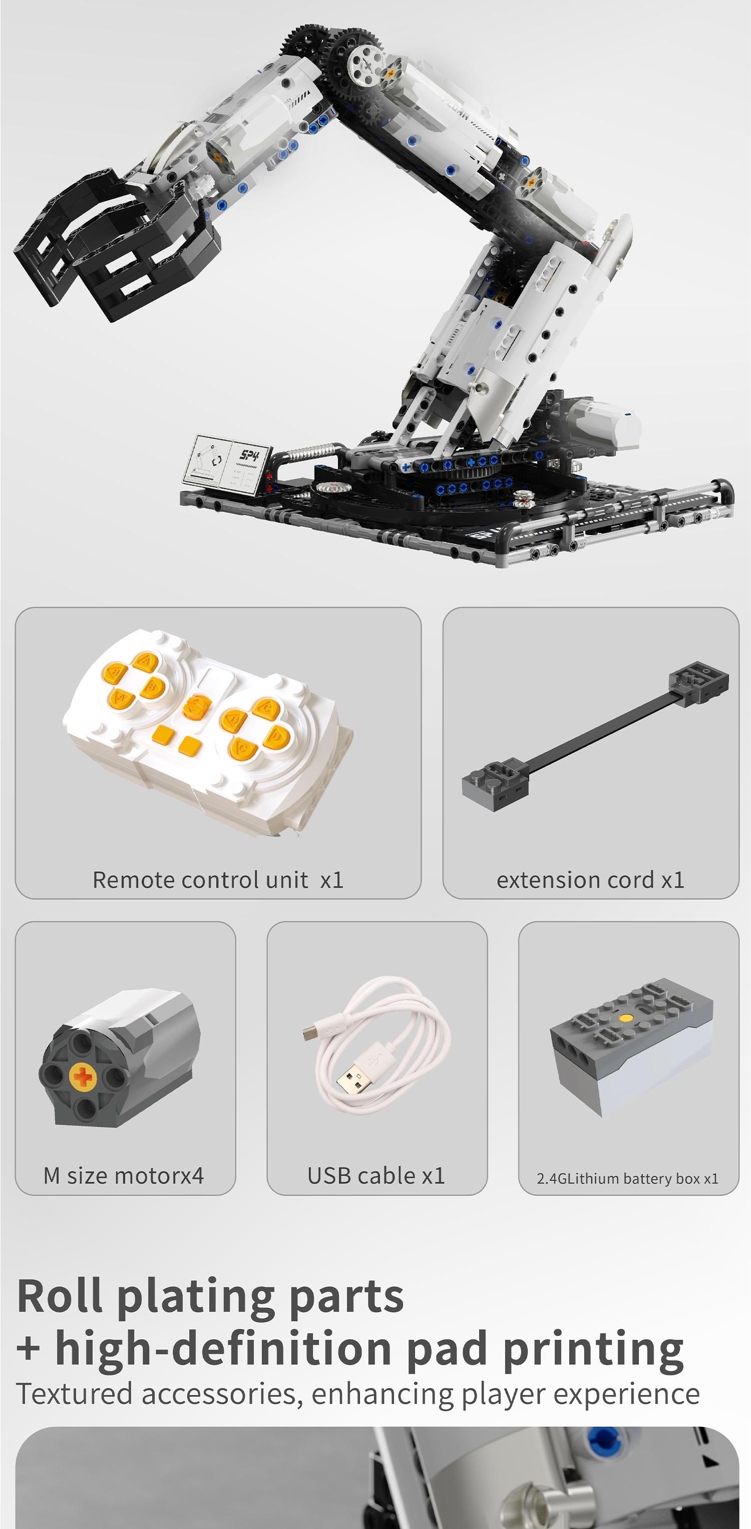 1029pcs Remote Control Mechanical Arm Building Set, Stem Education Toy, Dynamic Transmission System, Ideal Gift for Kids and Adults