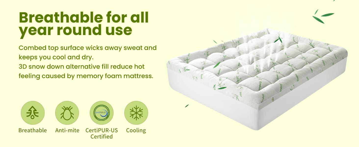 Sonoro Kate  Extra Thick Cooling Mattress Topper with Cotton Top, Down Alternative Filling, STANDARD 100 by OEKO-TEX Certified, Machine Washable